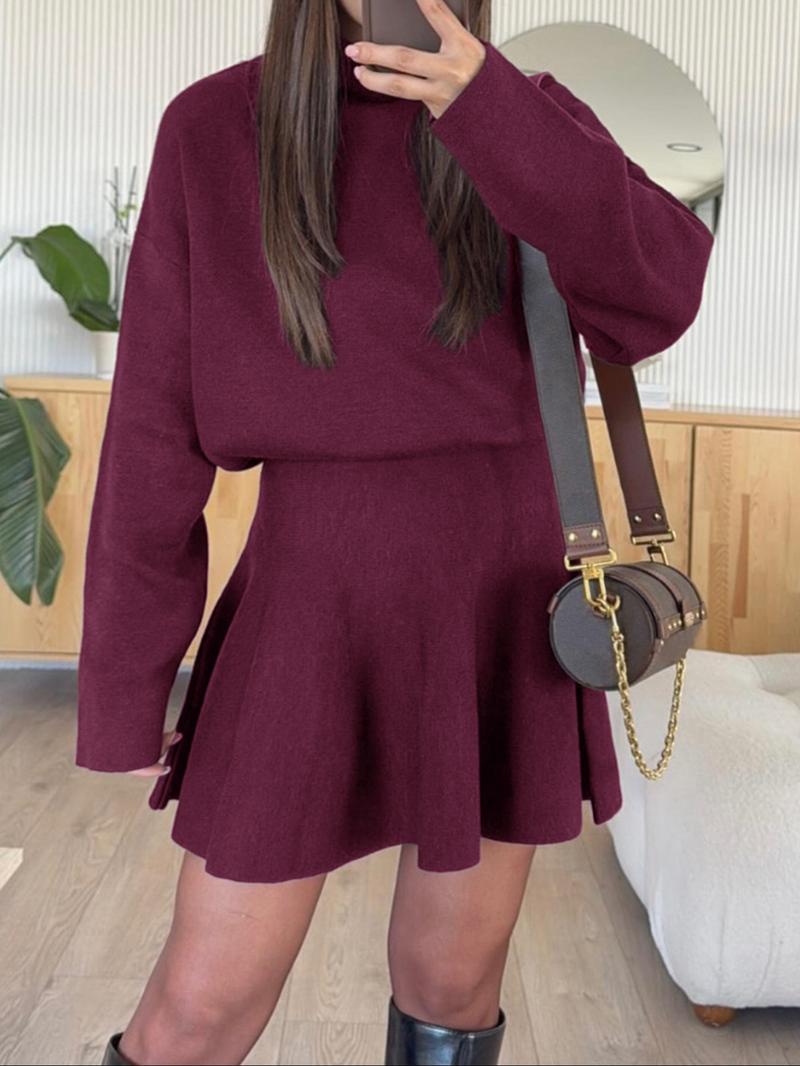 Women's Casual Mock Neck Sweater Dress, Fall/Winter Long Sleeve Solid Relaxed Fit Knit Dress
