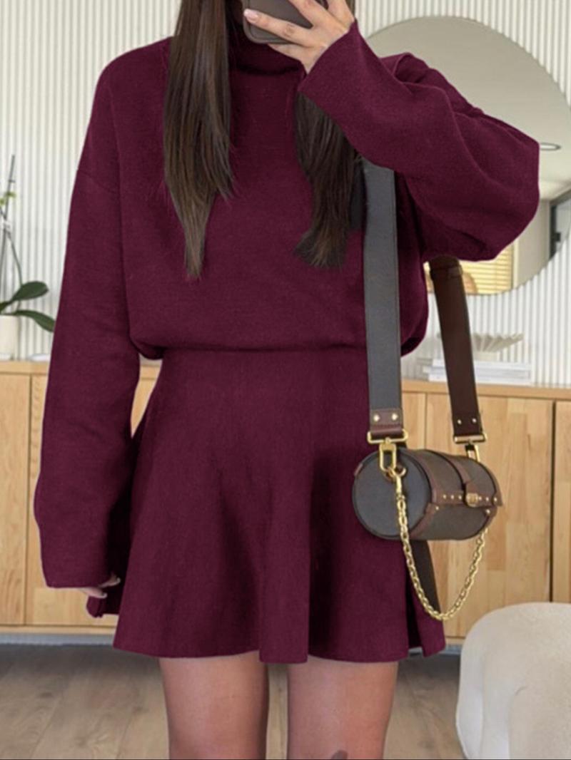 Women's Casual Mock Neck Sweater Dress, Fall/Winter Long Sleeve Solid Relaxed Fit Knit Dress