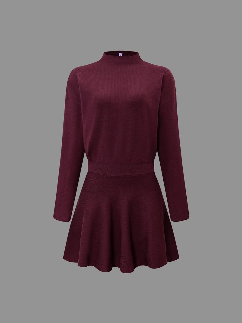Women's Casual Mock Neck Sweater Dress, Fall/Winter Long Sleeve Solid Relaxed Fit Knit Dress