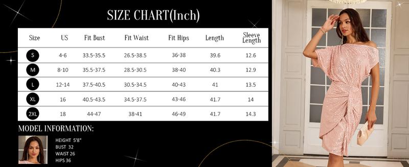 【Delicate Sequin Design】Grace Karin Women Sequined Party Dress Short Sleeve Asymmetric Off Shoulder Bodycon Dress, Denim Tears Dress, Flounce Dress, Swing Mini Dress for Christmas & Halloween Party