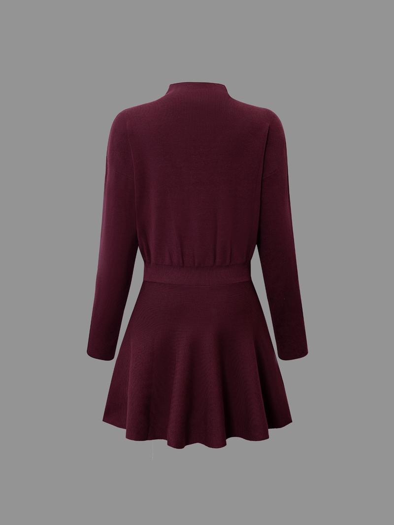 Women's Casual Mock Neck Sweater Dress, Fall/Winter Long Sleeve Solid Relaxed Fit Knit Dress