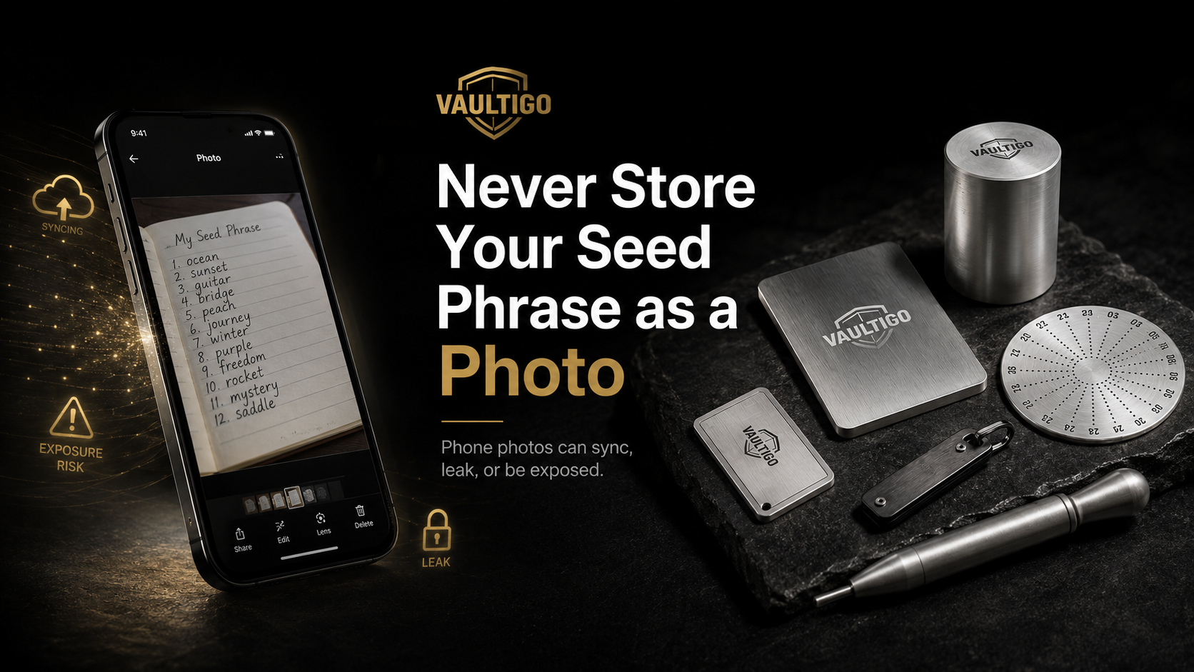 Never store your seed phrase as a phone