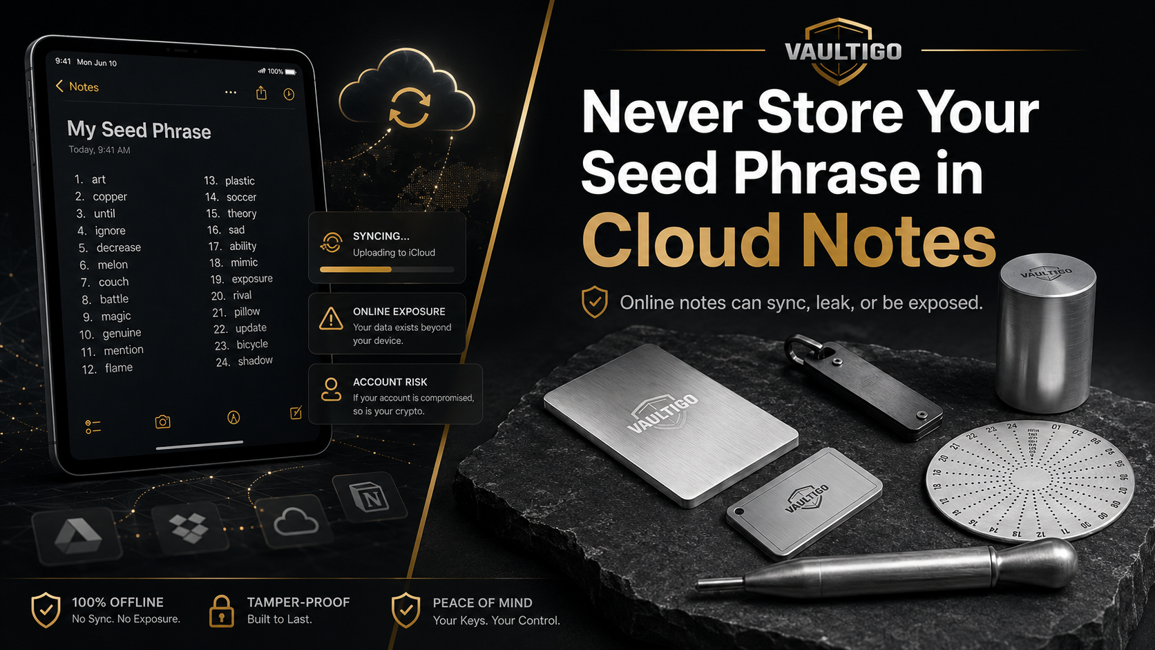 Never store your seed phrase in cloud notes