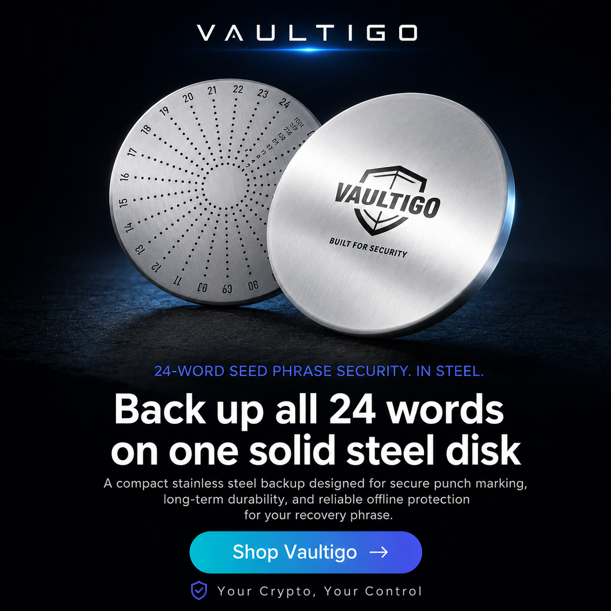 {"default":"bitcoin, cryptocurrency, crypto, seed phrase storage, seed phrase, cold storage, bitcoin wallet, vaultigo, best crypto wallet, crypto wallet, ledger, tangem, digital vault, cold wallet, titanium, bitcoin storage, hardware wallet"}
