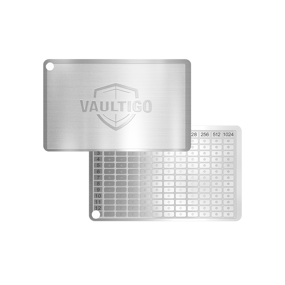 vaultigo titanium mini rectangle seed phrase backup plate main
