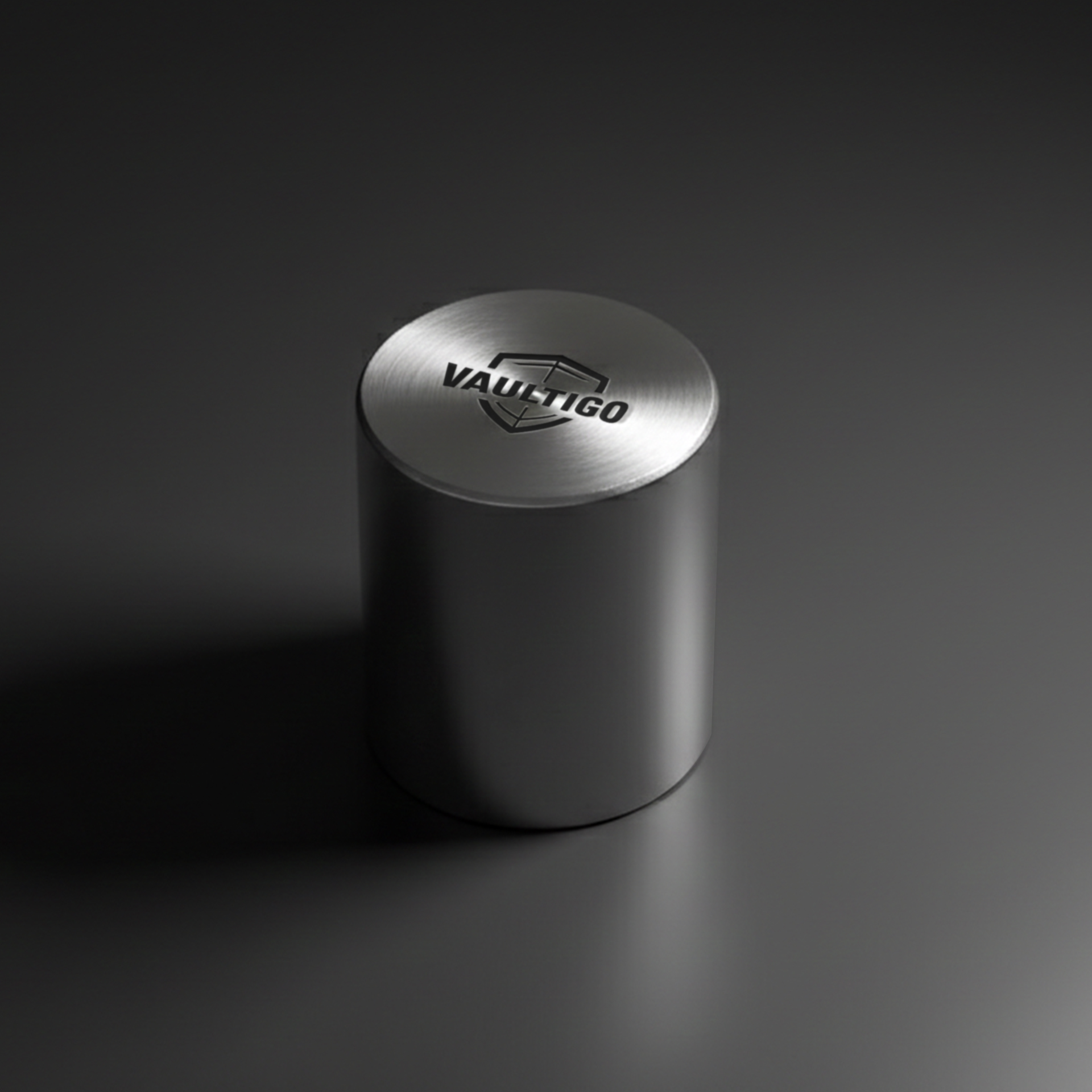 vaultigo-stainless-steel-capsule-seed-phrase-backup-plate-dark-background-close-up