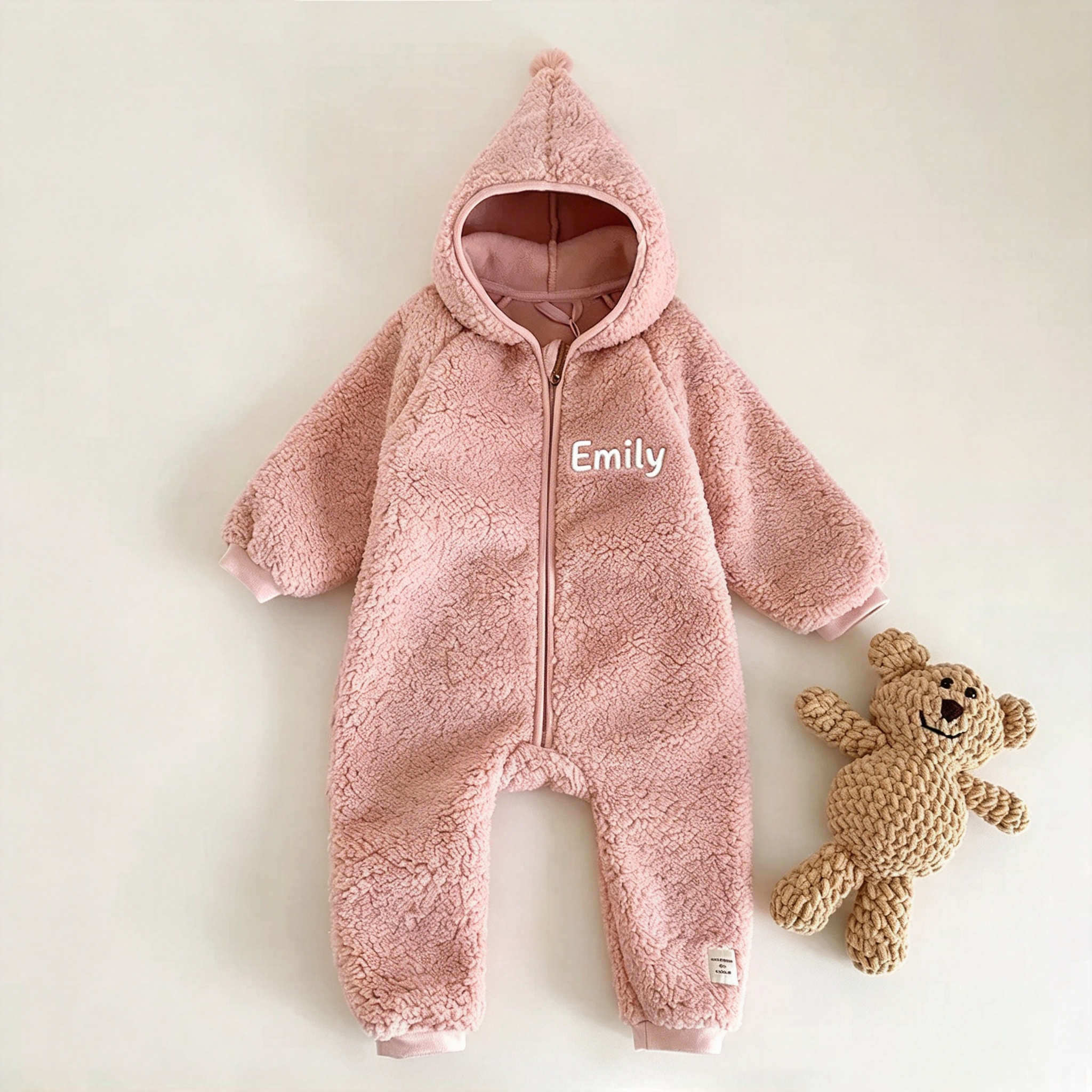 Personalized Embroidered Sherpa-Fleece Baby Hooded Jumpsuit, Custom Baby Name Onesie, Newborn Gift