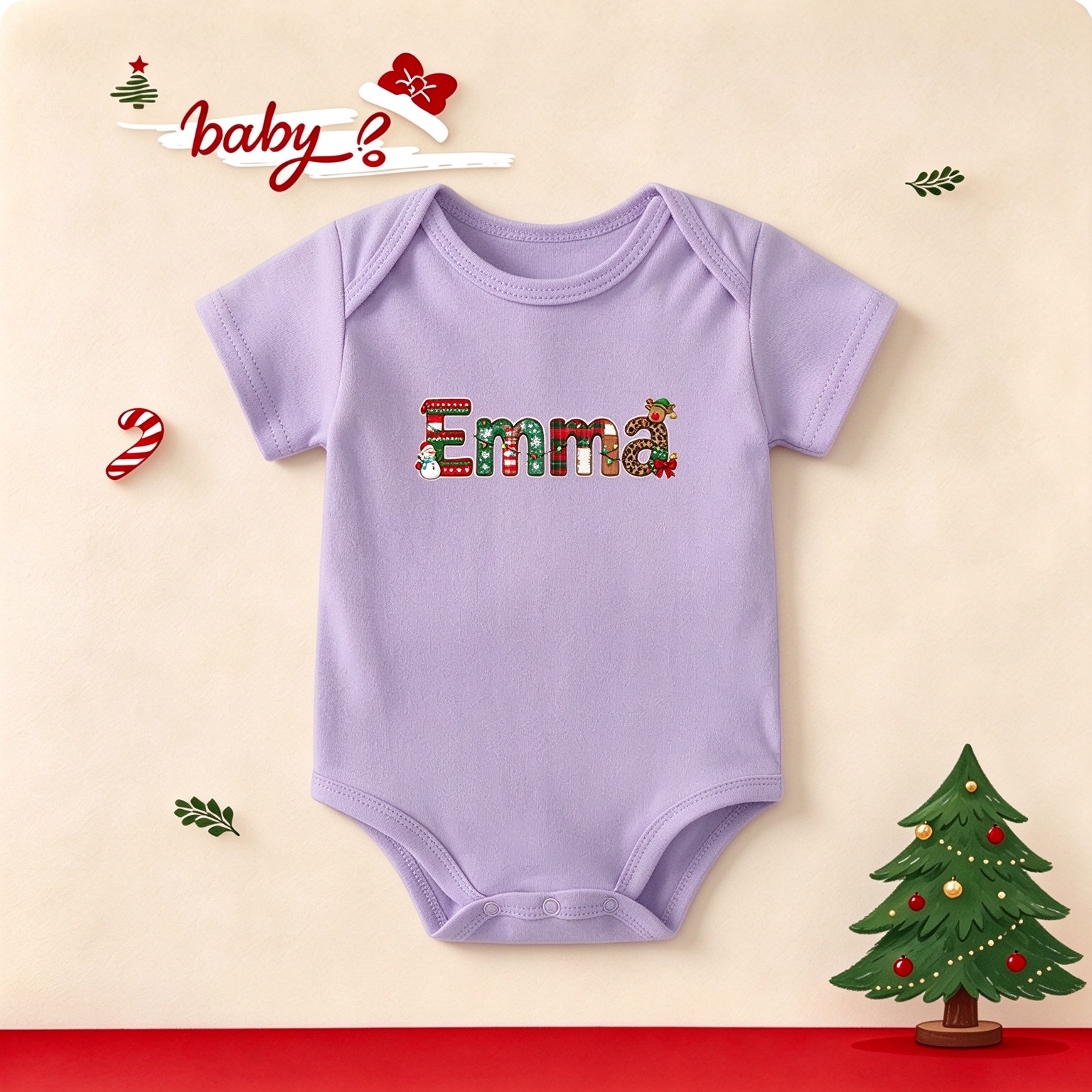 Custom Christmas Name Letter Baby Outfit, Personalized Xmas Infant Bodysuit