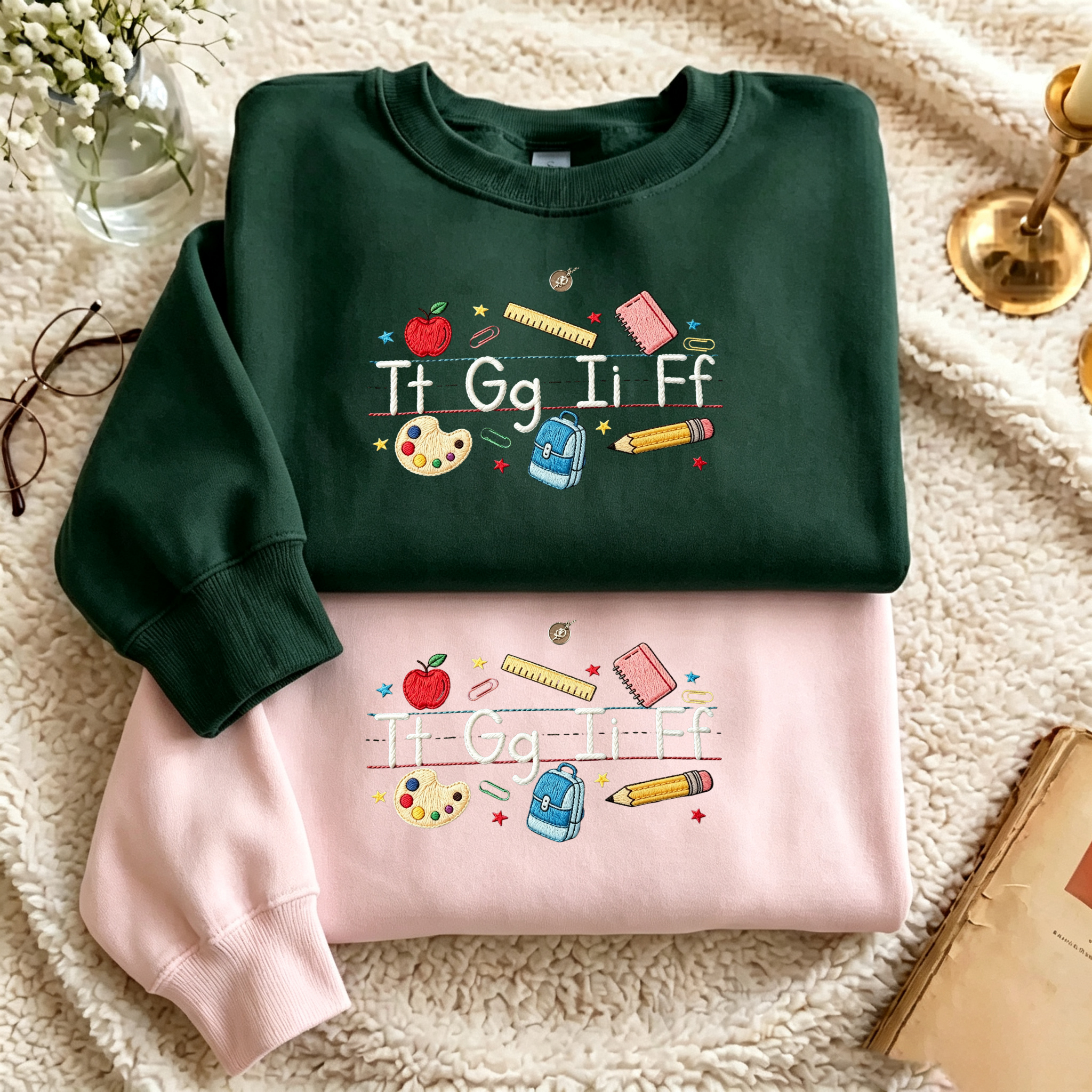 Alphabet School Supplies Embroidered Sweatshirt For Teachers