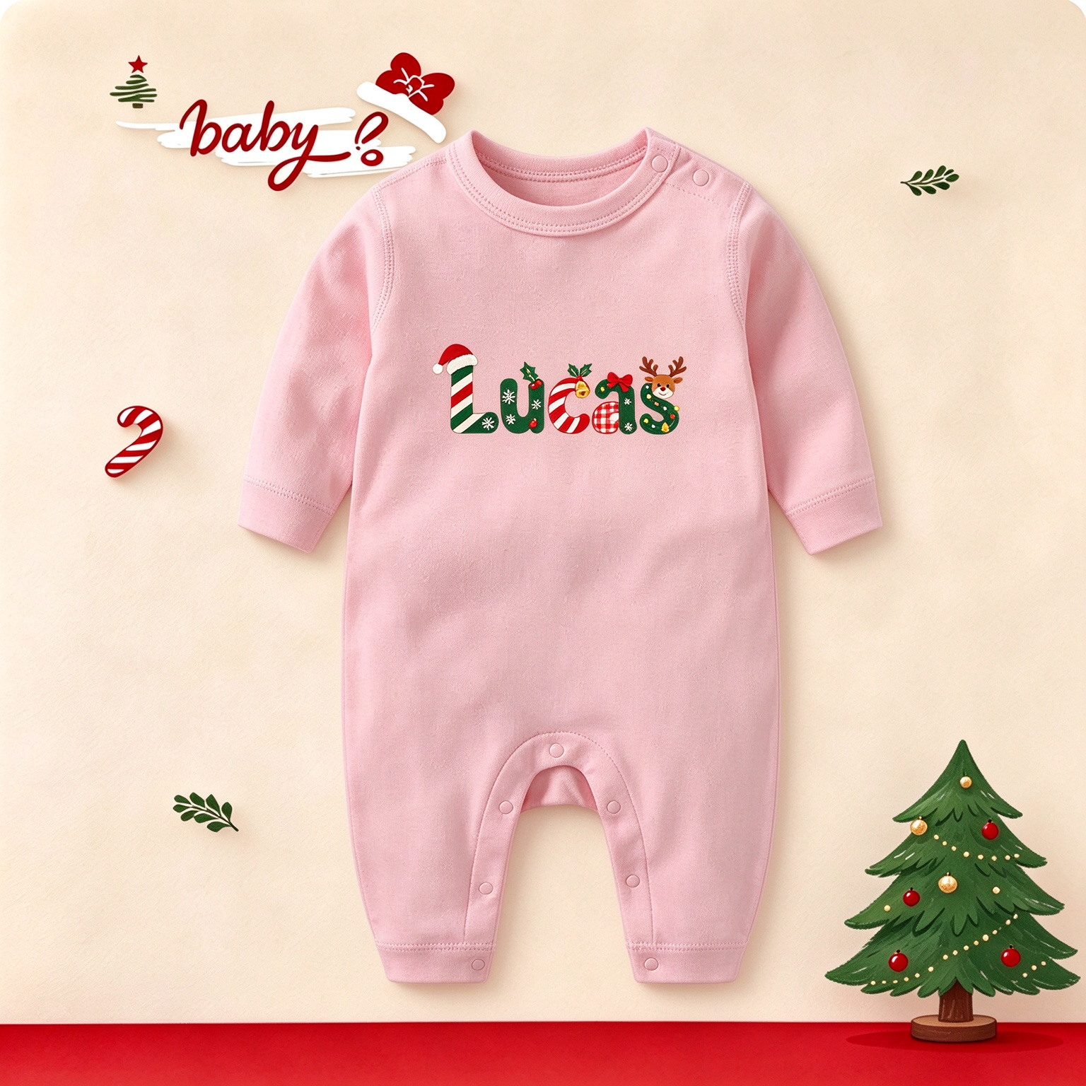 Custom Christmas Name Letter Baby Outfit, Personalized Xmas Infant Bodysuit