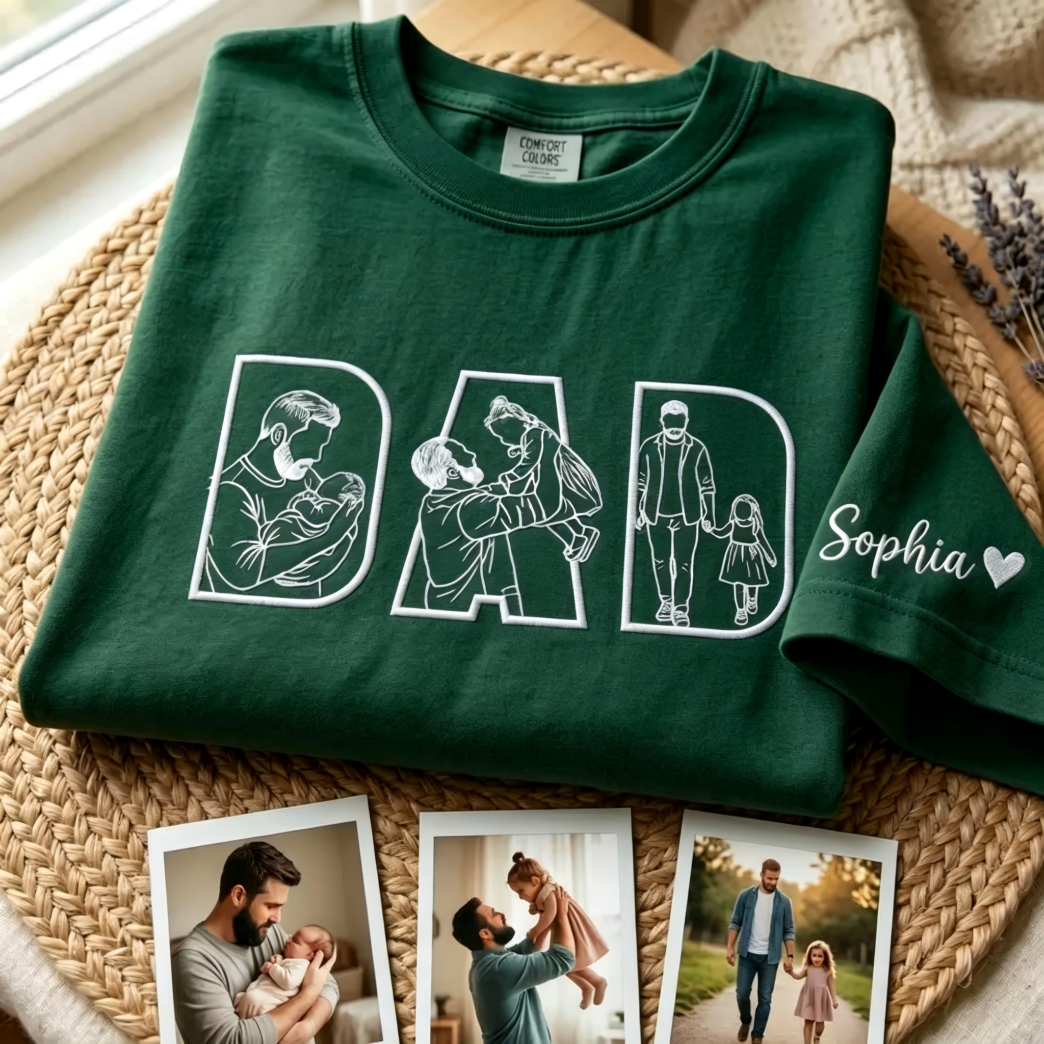 Personalized Dad Sweatshirt, Embroidered Family Line Art Shirt