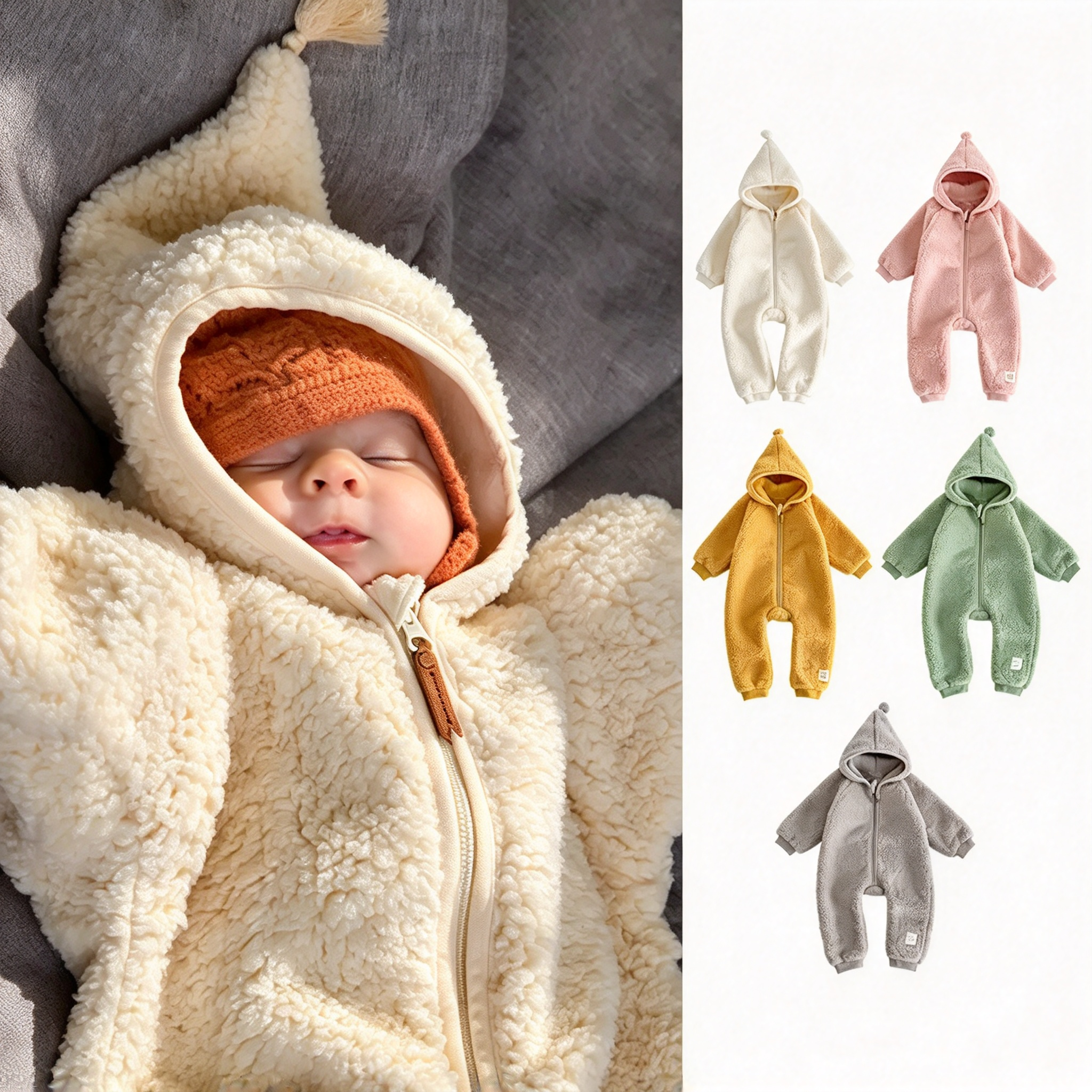 Personalized Embroidered Sherpa-Fleece Baby Hooded Jumpsuit, Custom Baby Name Onesie, Newborn Gift