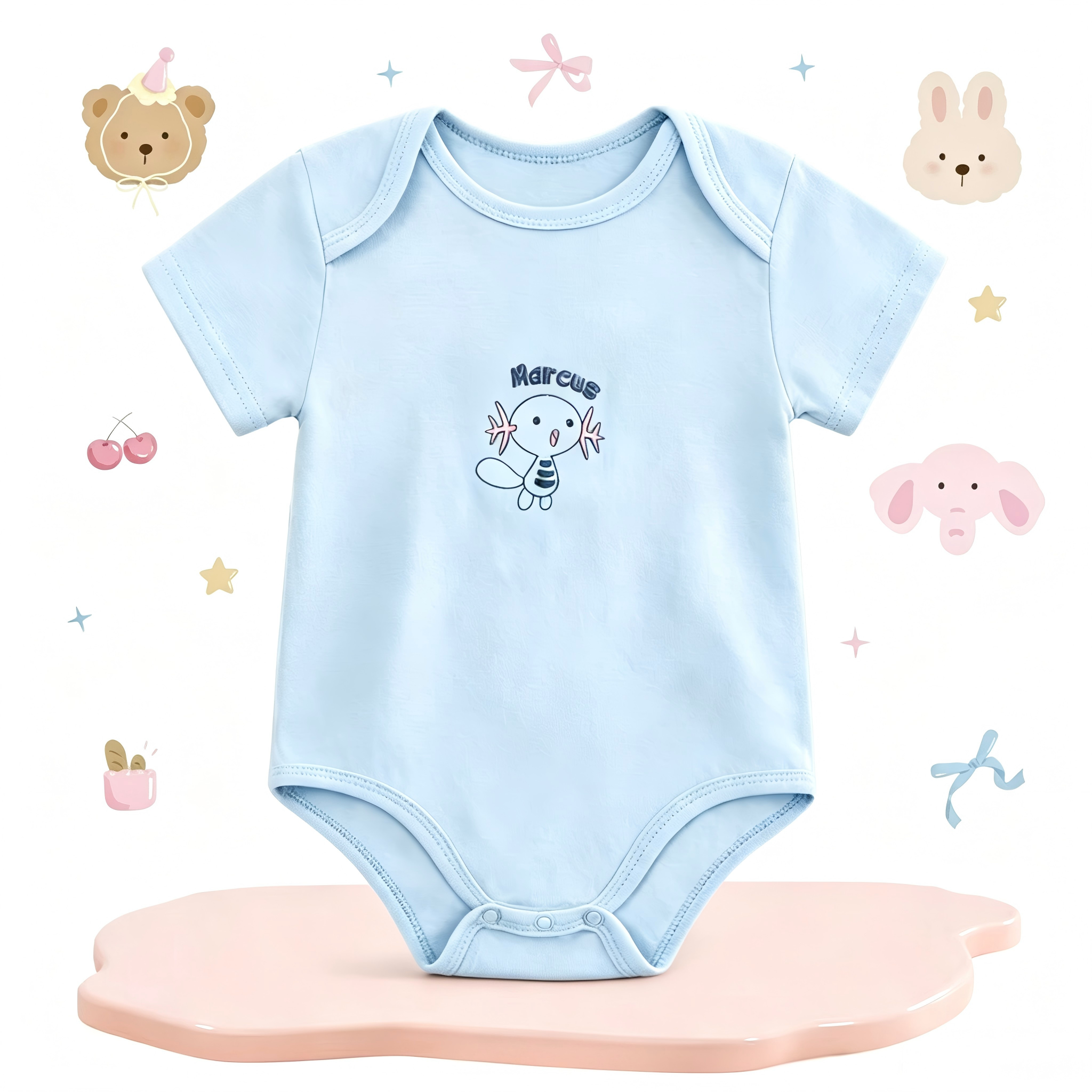 Embroidered Personalized Name Baby PKM Romper