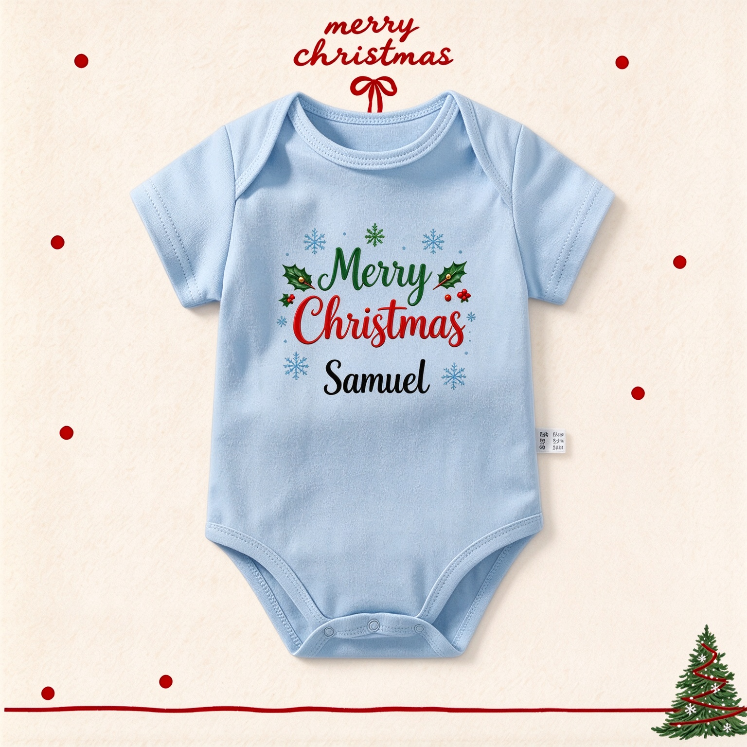 Custom Name Christmas Baby Onesie, Personalized Xmas Newborn Bodysuit