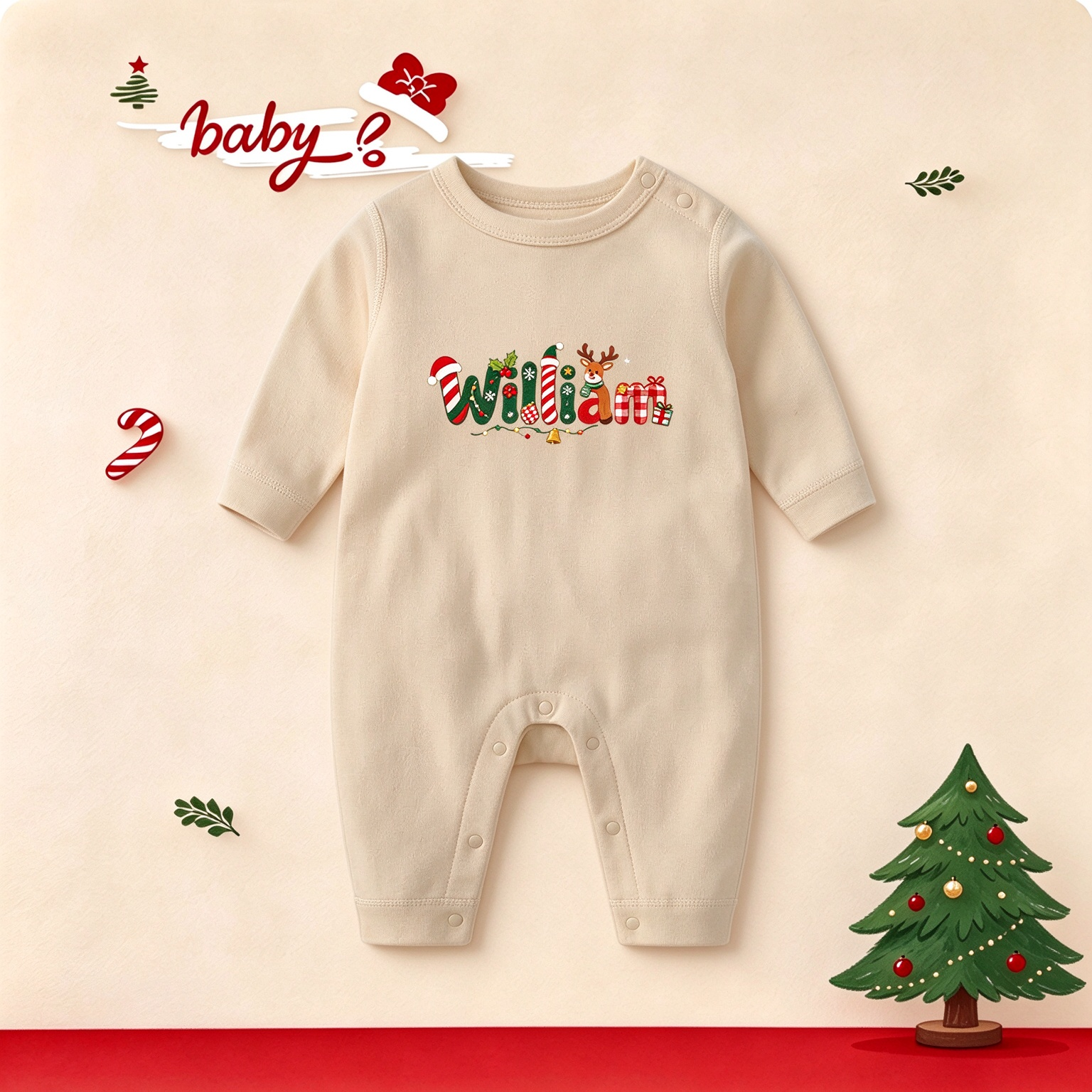 Custom Christmas Name Letter Baby Outfit, Personalized Xmas Infant Bodysuit