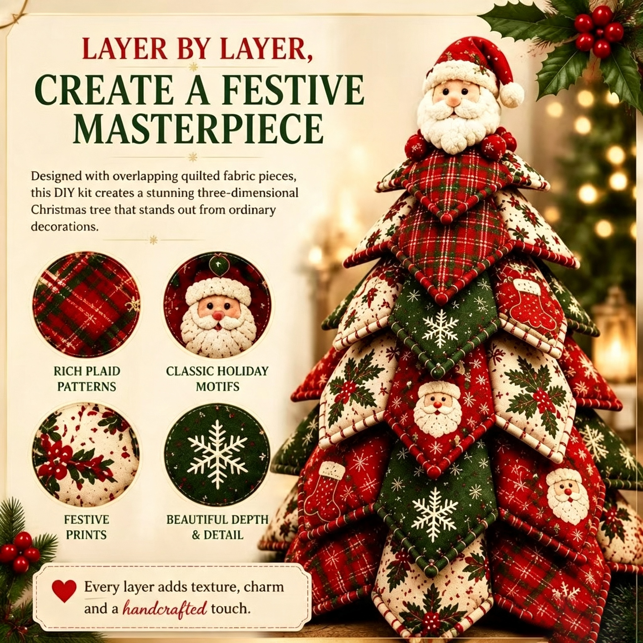 Patriotic Quilted Fabric Christmas Tree Kit