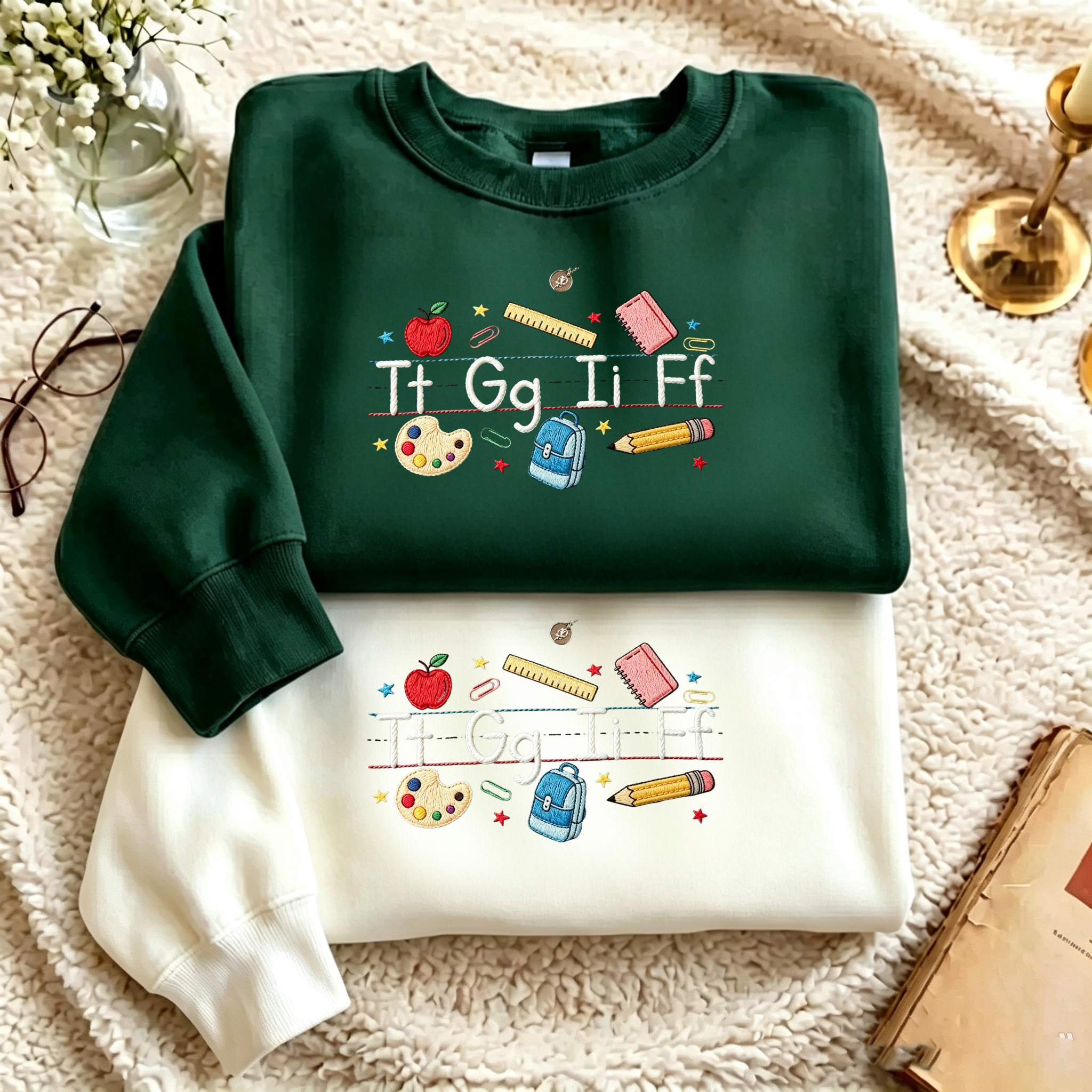 Alphabet School Supplies Embroidered Sweatshirt For Teachers