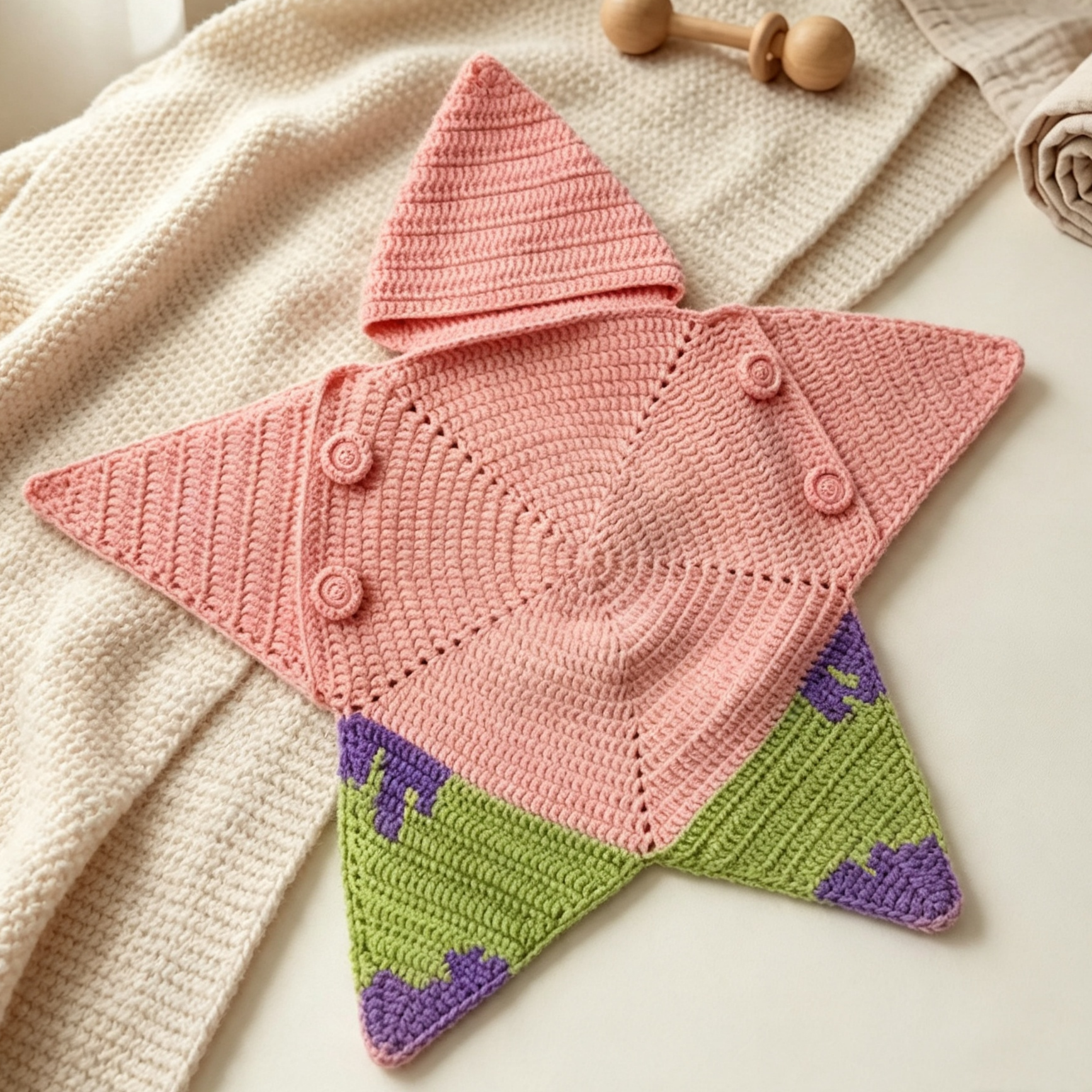 Handmade Crochet Starfish Baby Hooded Swaddle Sleeping Bag