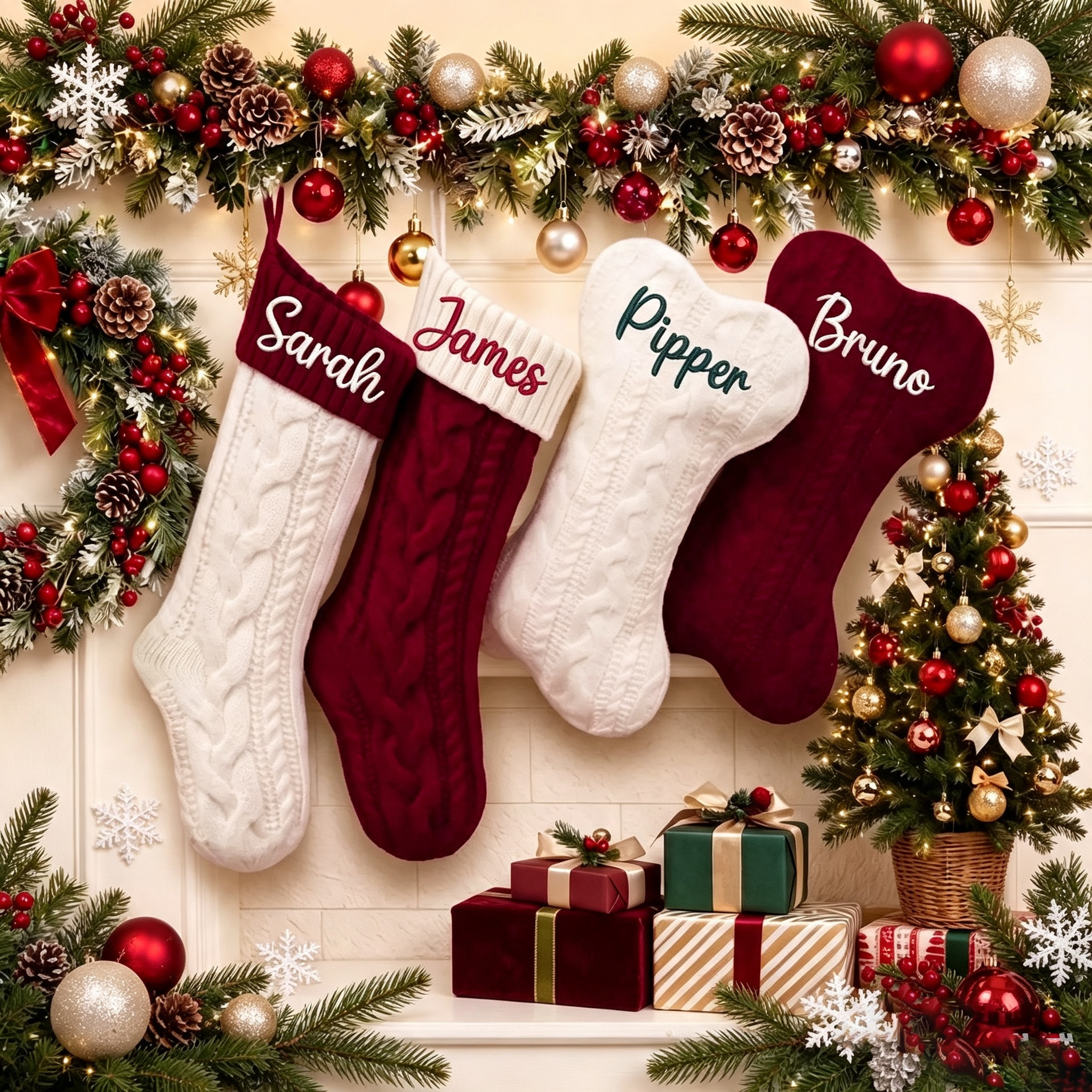 2026 Personalized Christmas Stockings, Xmas Embriodered Family Name Knit Holiday Stockings Gift