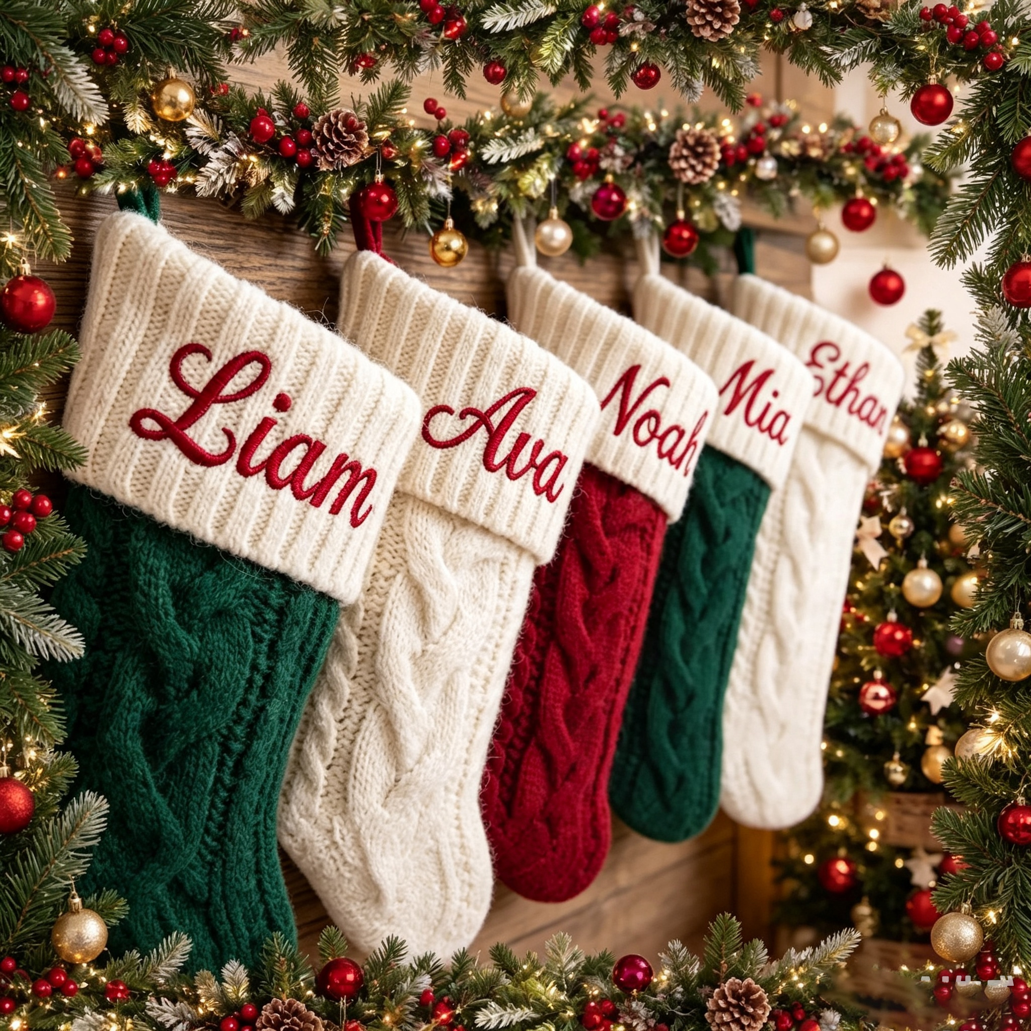 2026 Personalized Christmas Stockings, Xmas Embriodered Family Name Knit Holiday Stockings Gift