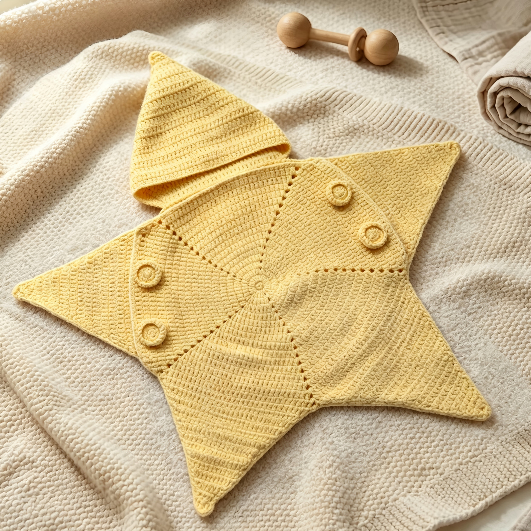 Handmade Crochet Starfish Baby Hooded Swaddle Sleeping Bag
