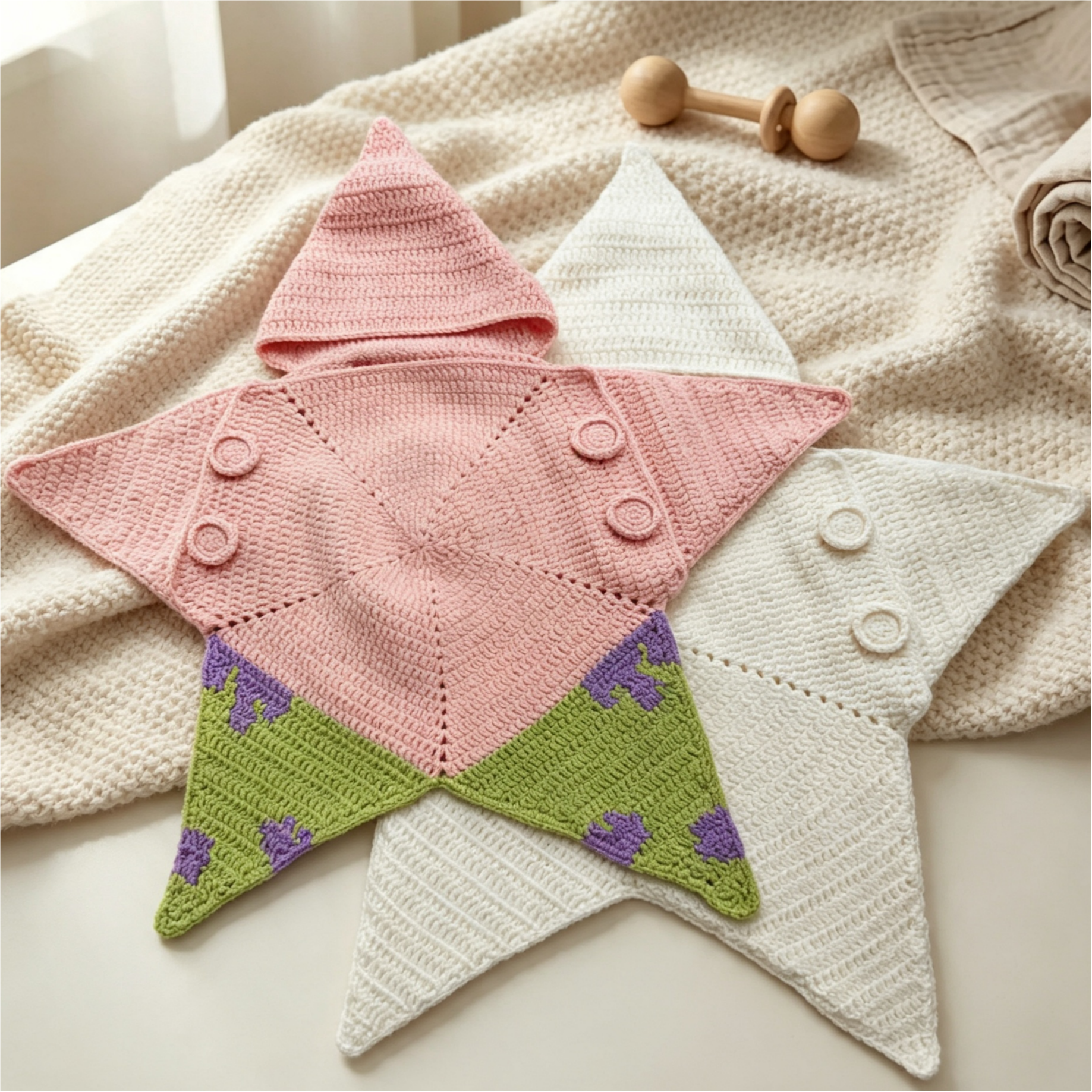 Handmade Crochet Starfish Baby Hooded Swaddle Sleeping Bag