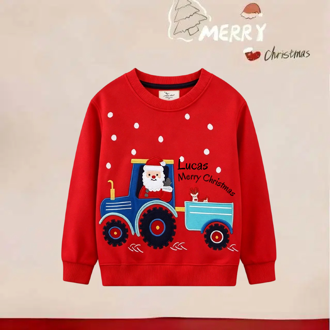 Christmas Sweatshirt - Santa Tractor & Reindeer