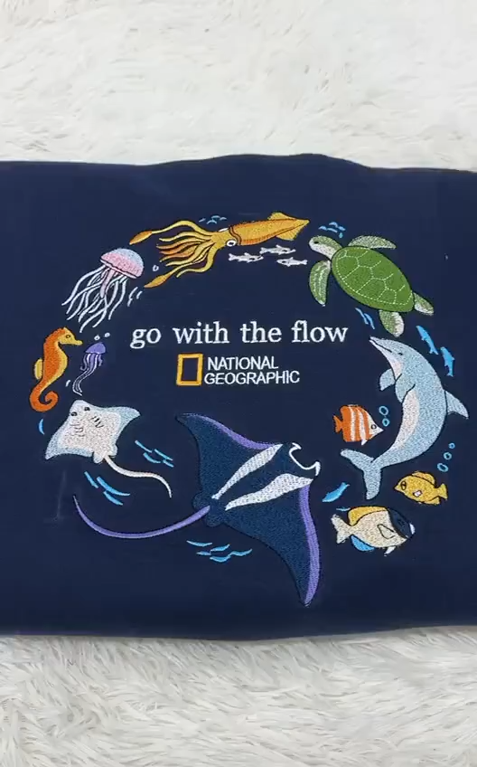 Go With The Flow Marine Life Embroidered  Sweatshirt