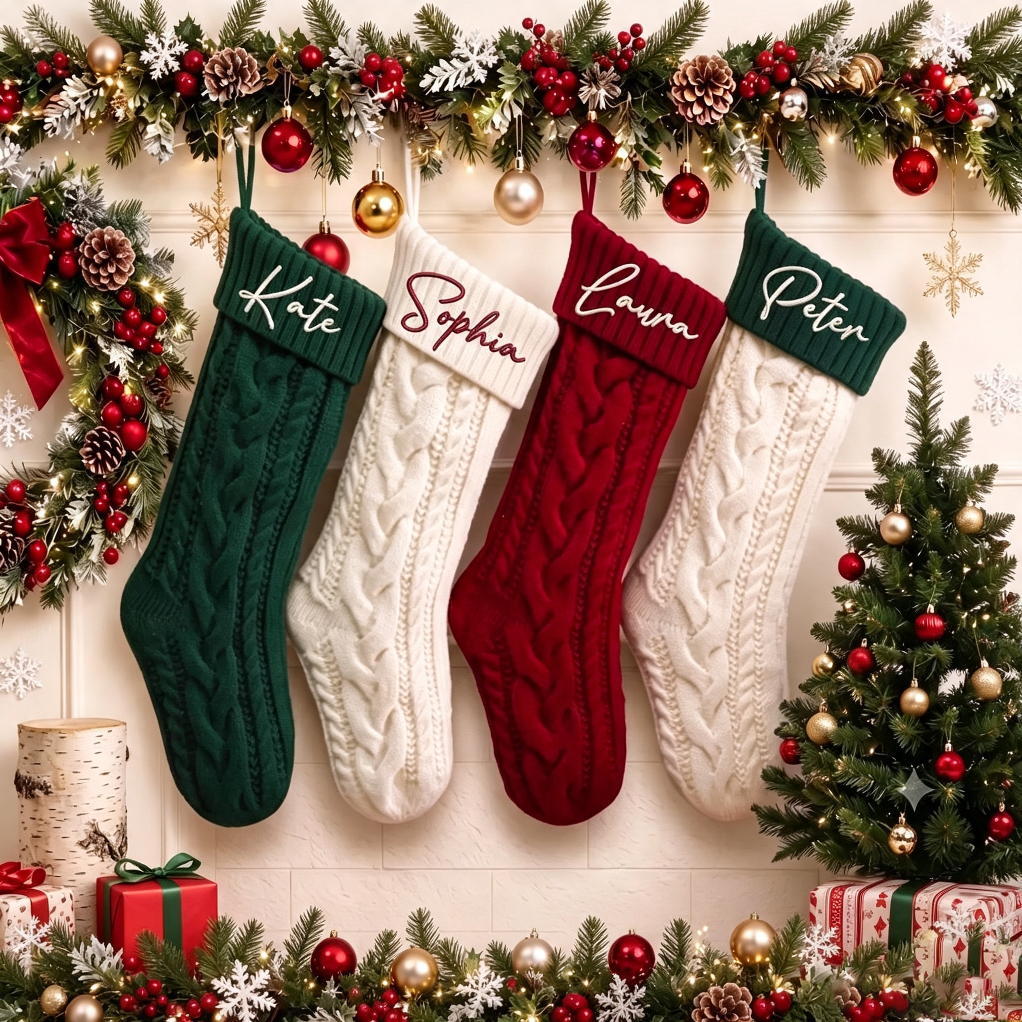 2026 Personalized Christmas Stockings, Xmas Embriodered Family Name Knit Holiday Stockings Gift