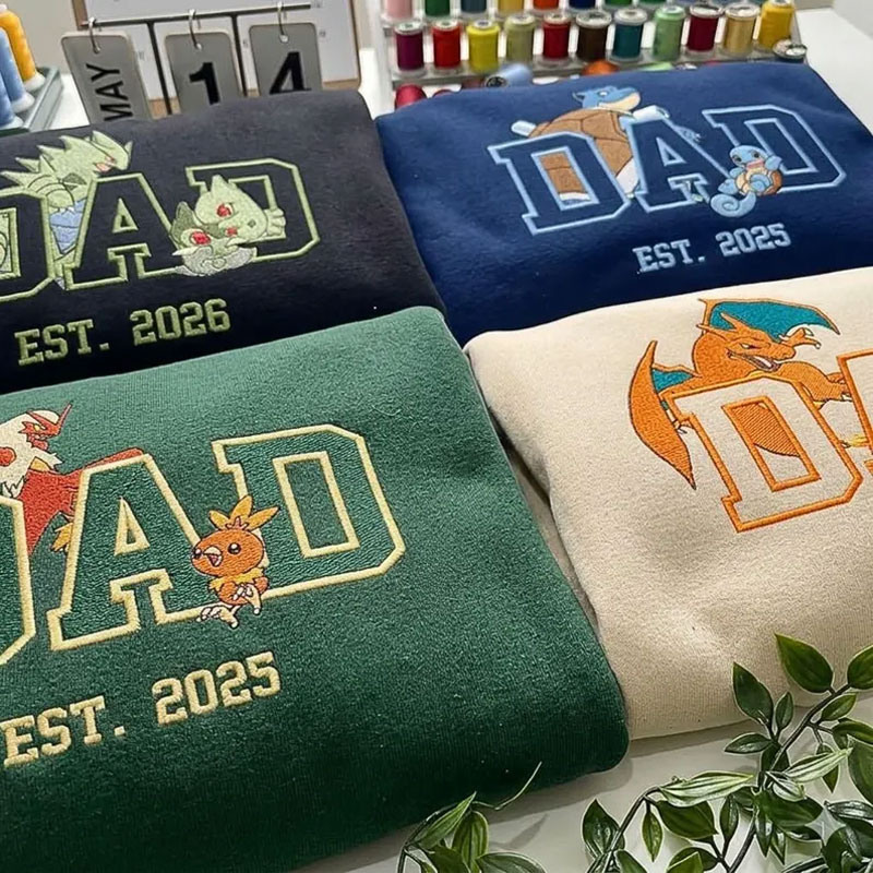 Custom Embroidered Anime Sweatshirt, Personalized PokaDad Character Hoodie
