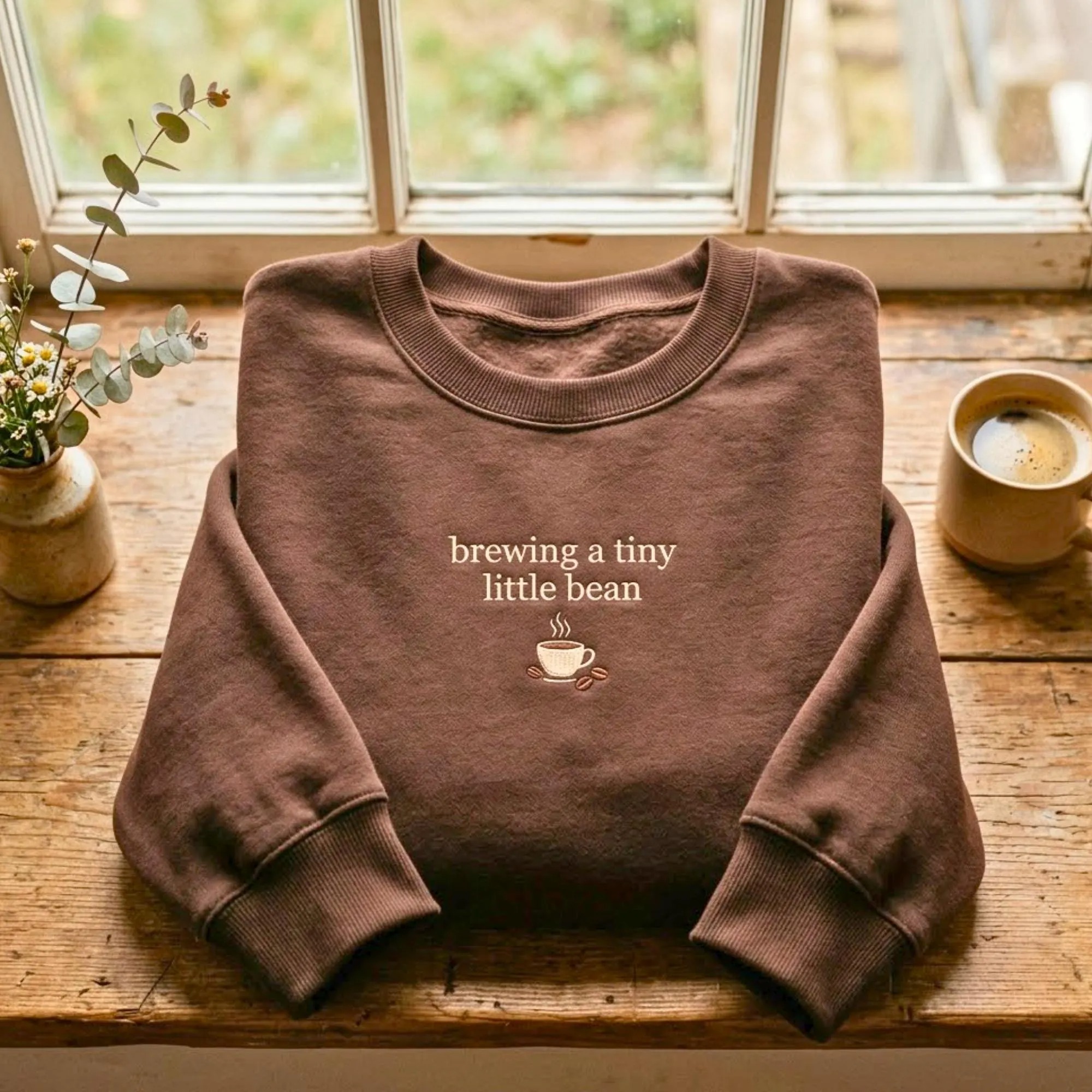 Brewing A Tiny Little Bean Embroidered Pregnancy Sweatshirt
