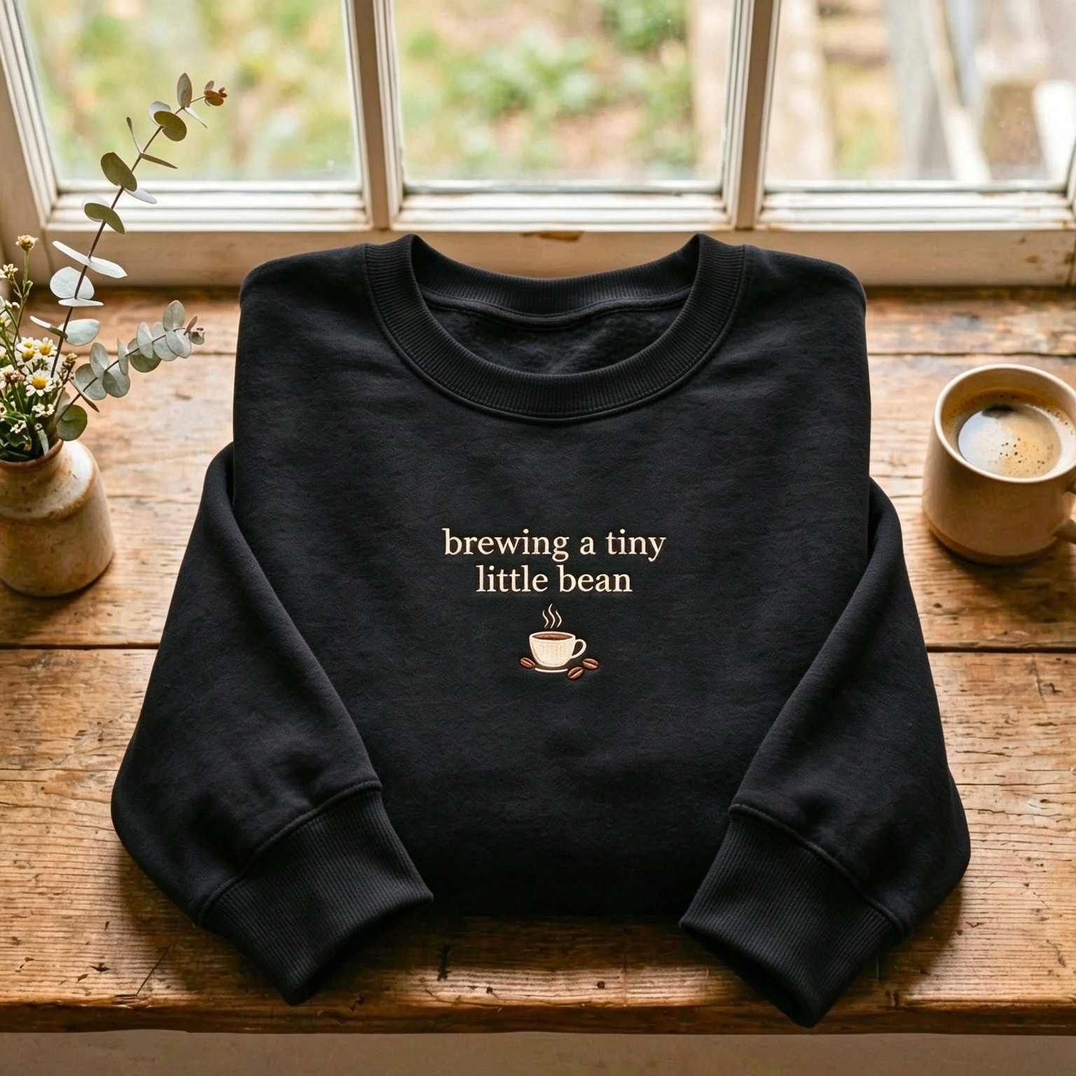 Brewing A Tiny Little Bean Embroidered Pregnancy Sweatshirt