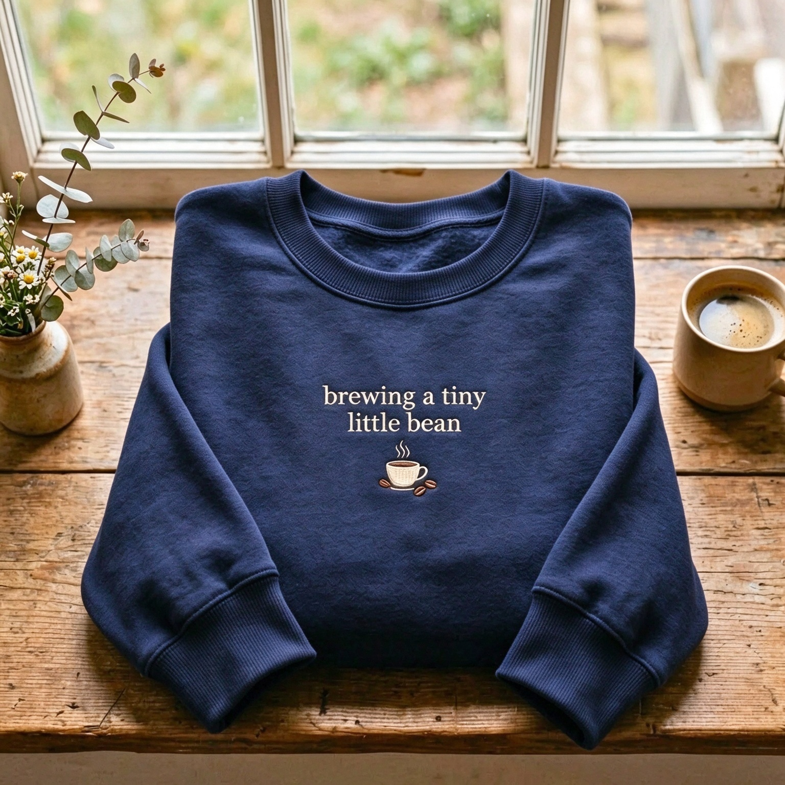 Brewing A Tiny Little Bean Embroidered Pregnancy Sweatshirt