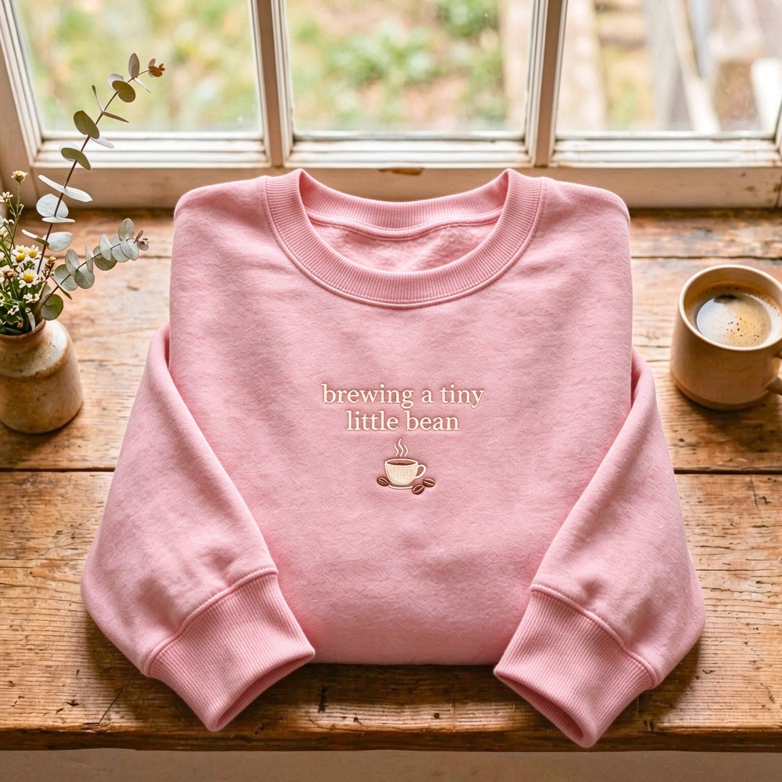 Brewing A Tiny Little Bean Embroidered Pregnancy Sweatshirt