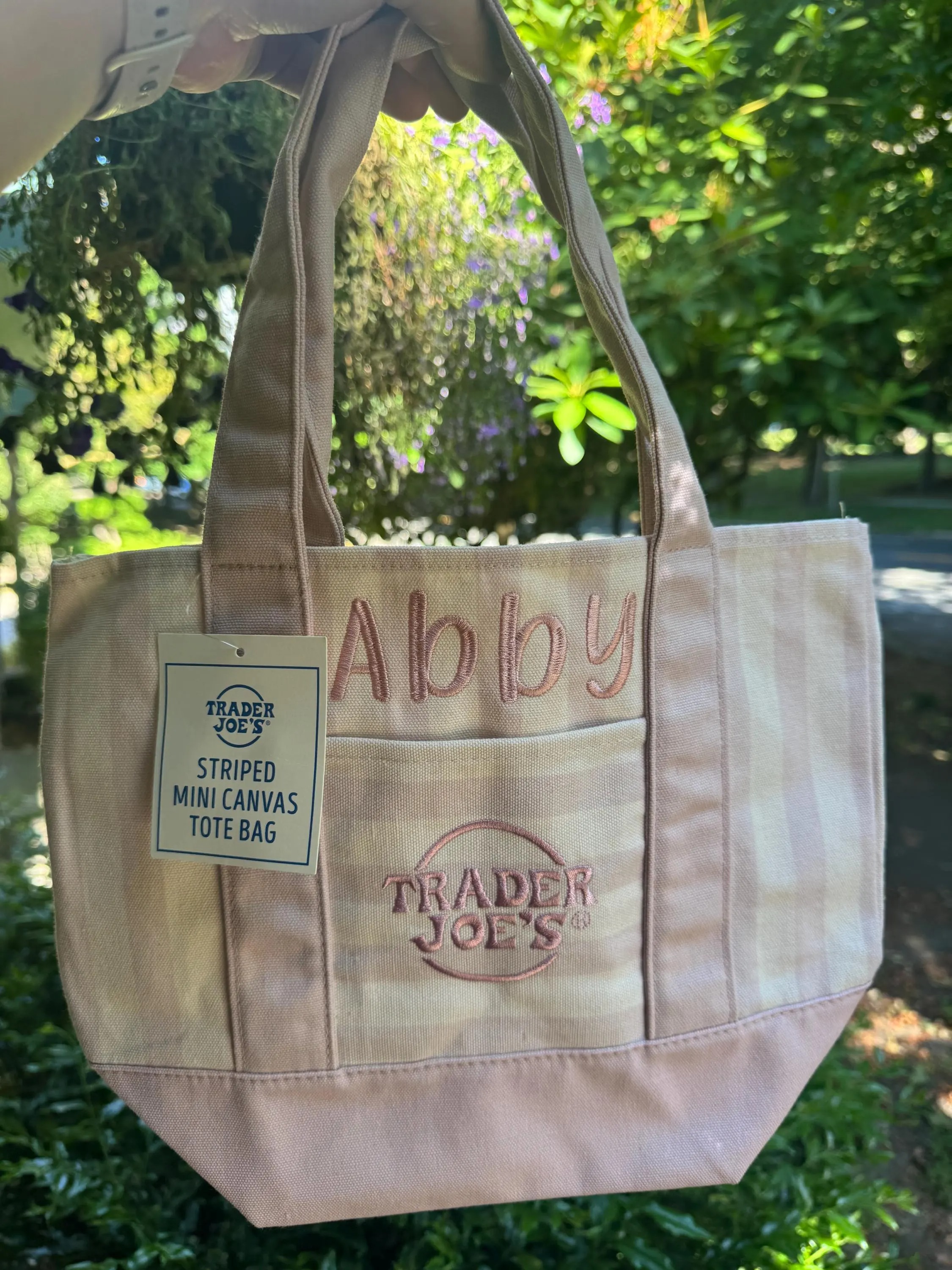CUSTOM Embroidered Mini Striped Trader Joe's Tote Bag