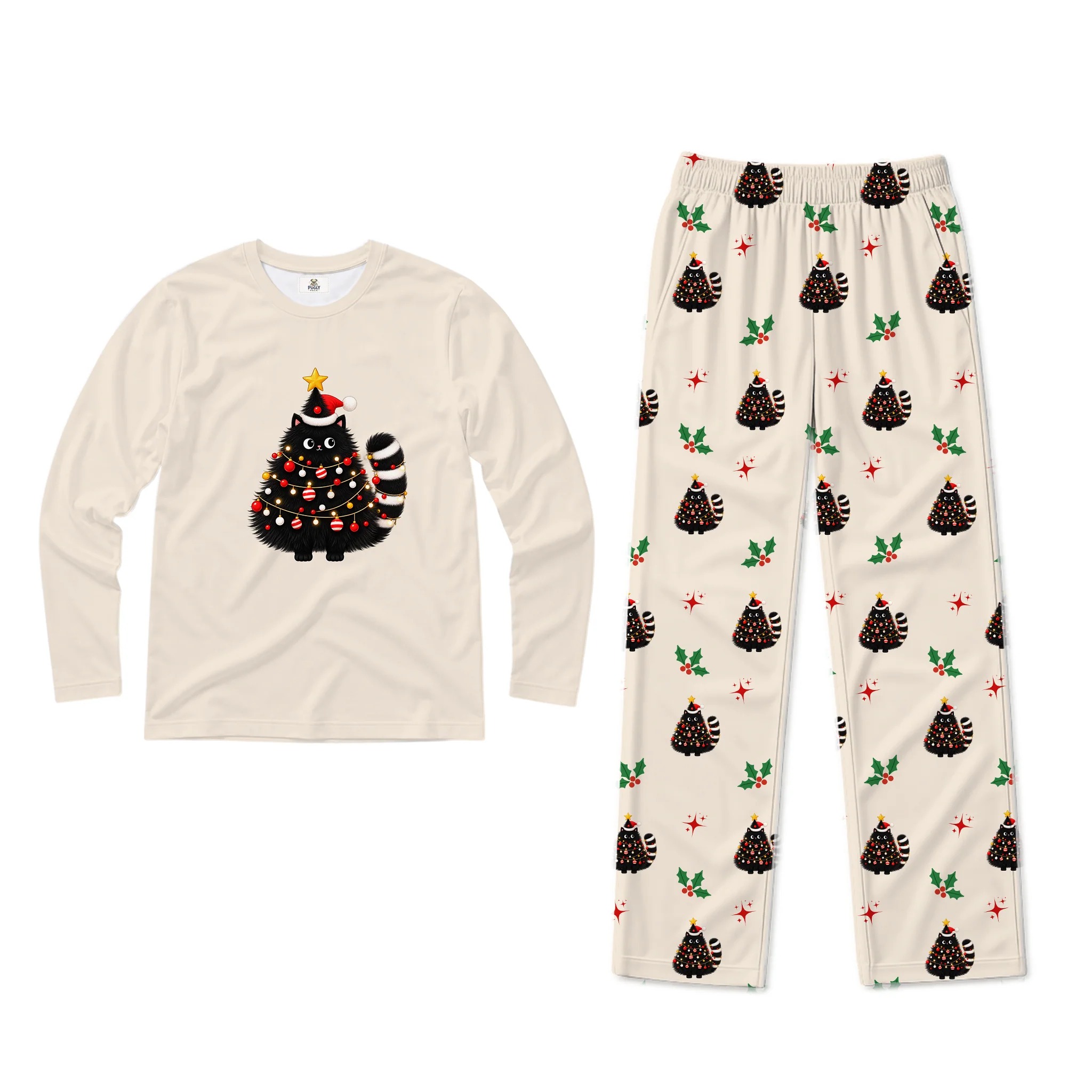 Christmas Black Cat Matching Family Pajamas Set