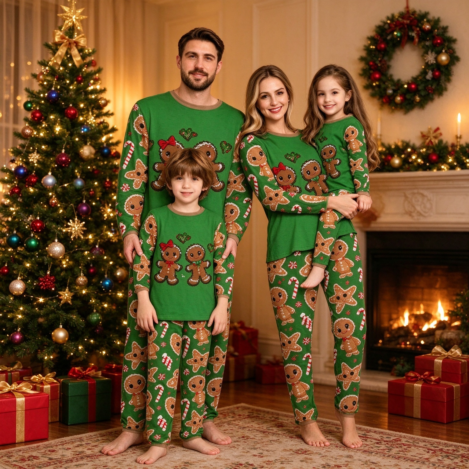 Christmas Reindeer & Tree Print Holiday Sleepwear Matching Family Pajamas Set