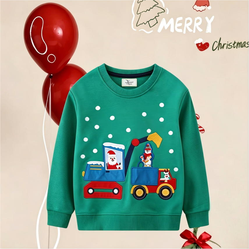 Christmas Sweatshirt - Santa Tractor & Reindeer