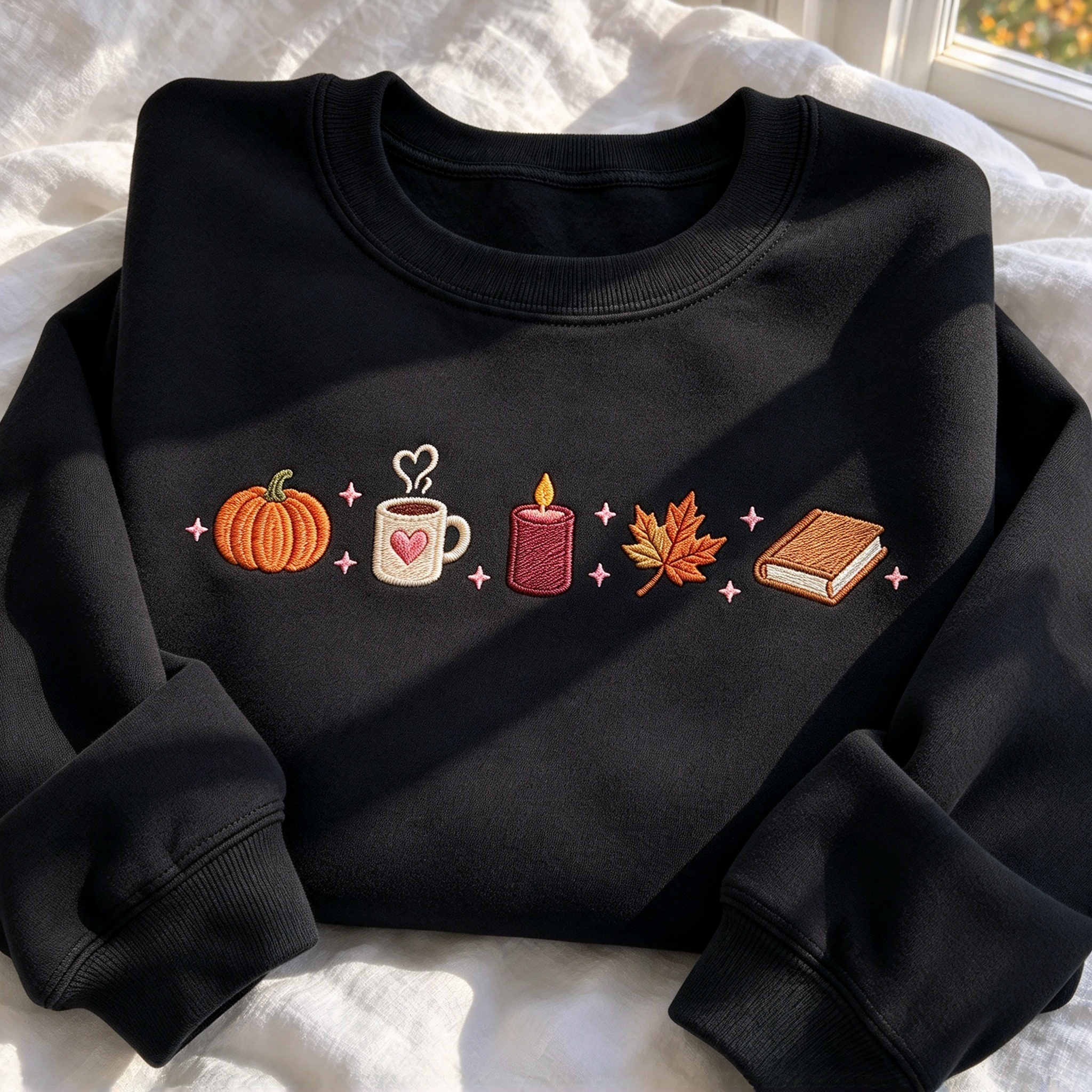 Cozy Fall Pumpkin Coffee Book Embroidered Sweatshirt