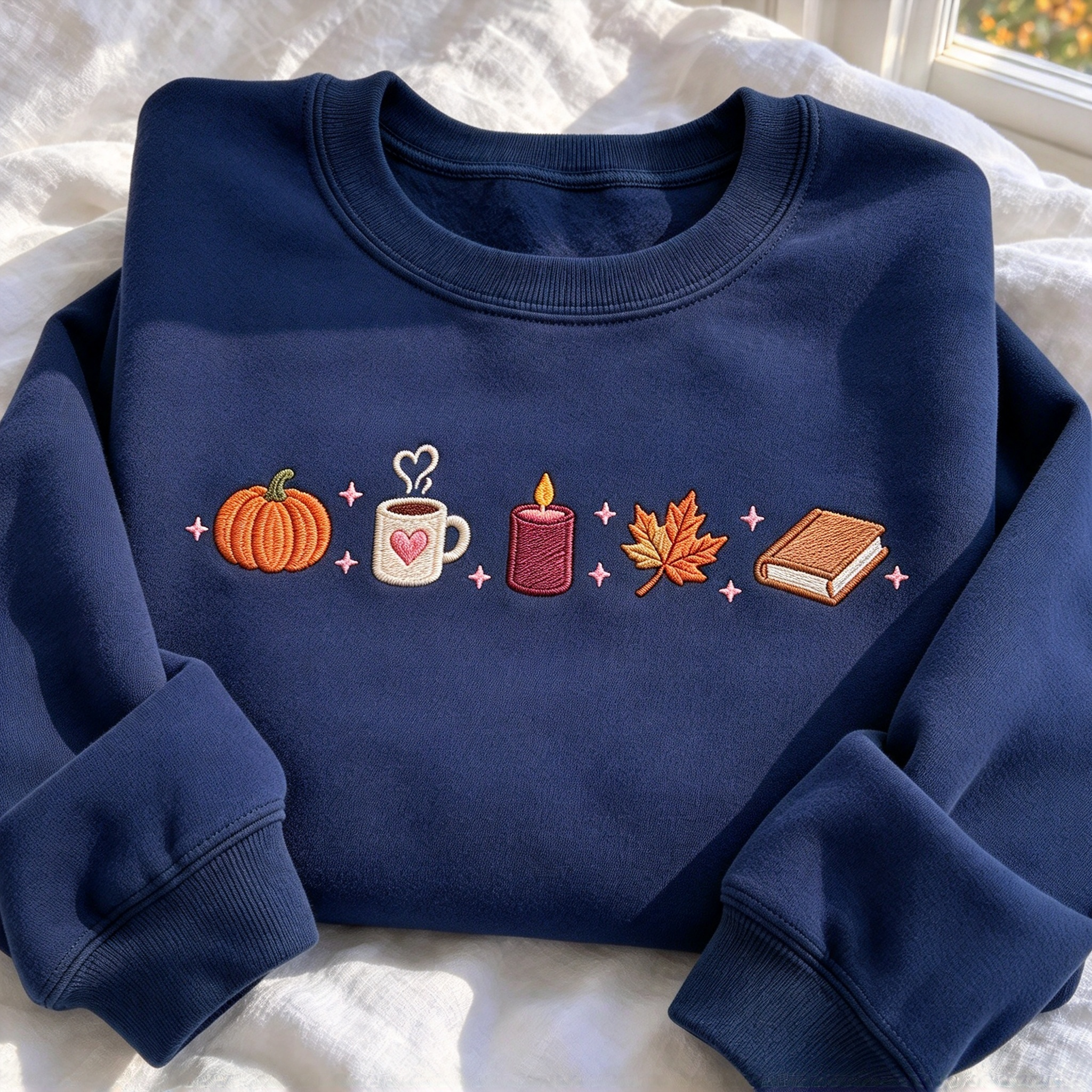 Cozy Fall Pumpkin Coffee Book Embroidered Sweatshirt