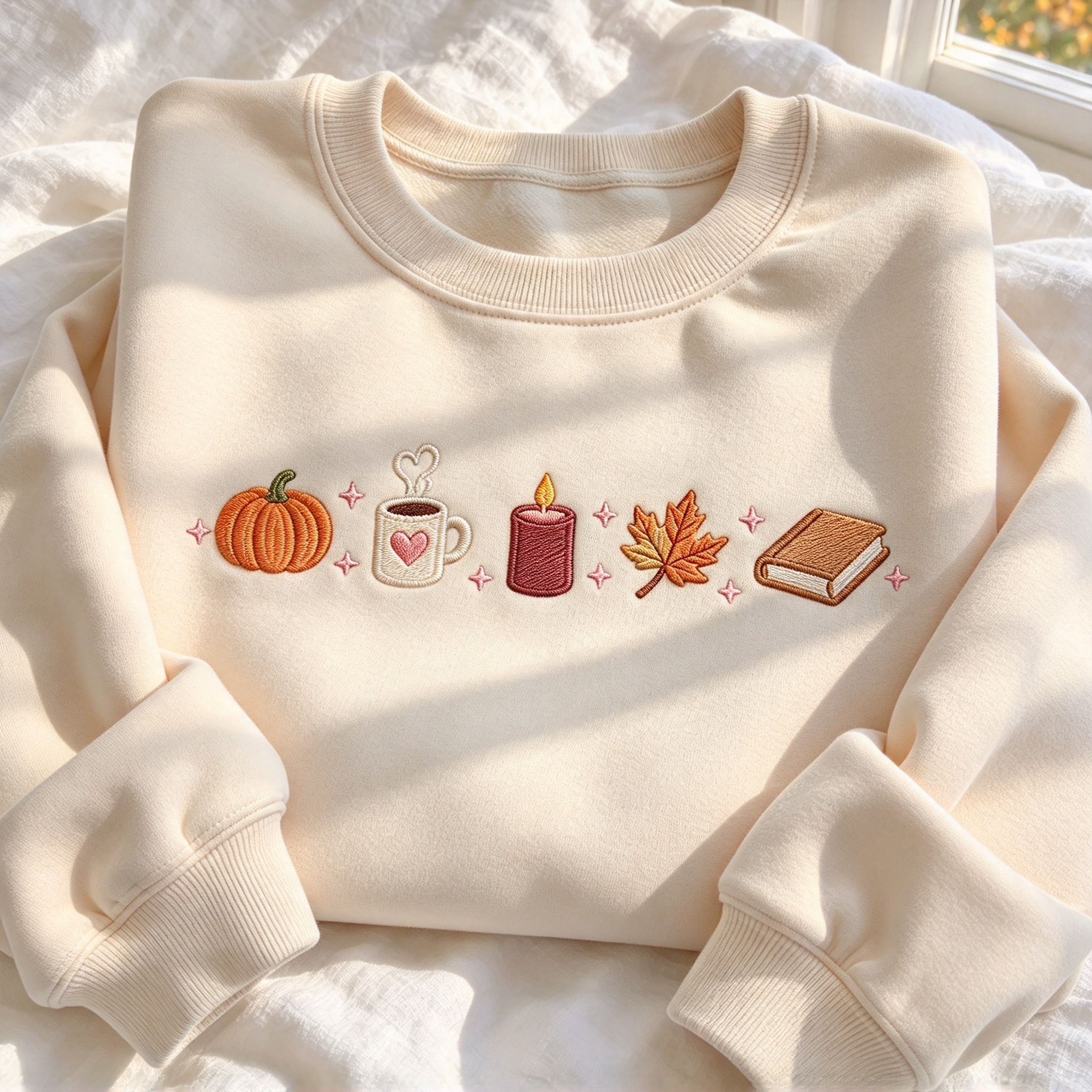 Cozy Fall Pumpkin Coffee Book Embroidered Sweatshirt