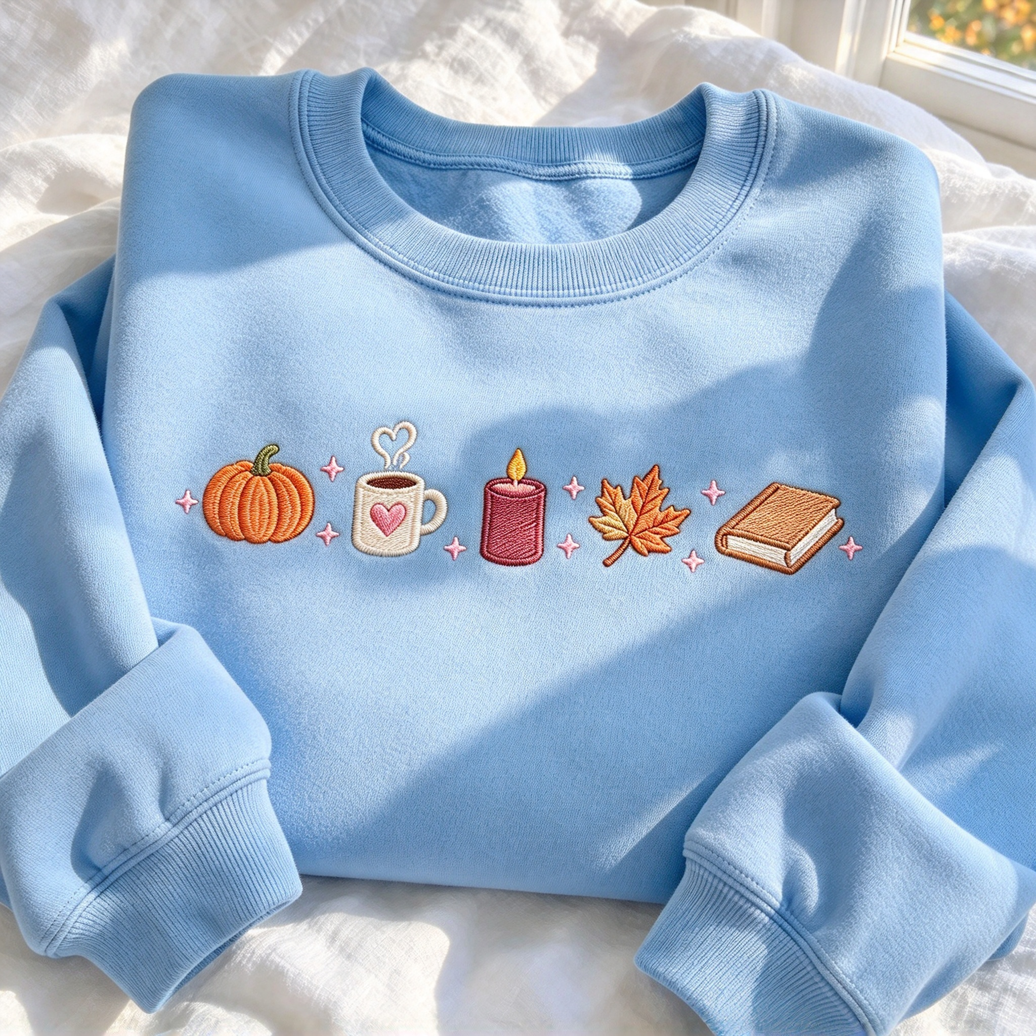Cozy Fall Pumpkin Coffee Book Embroidered Sweatshirt