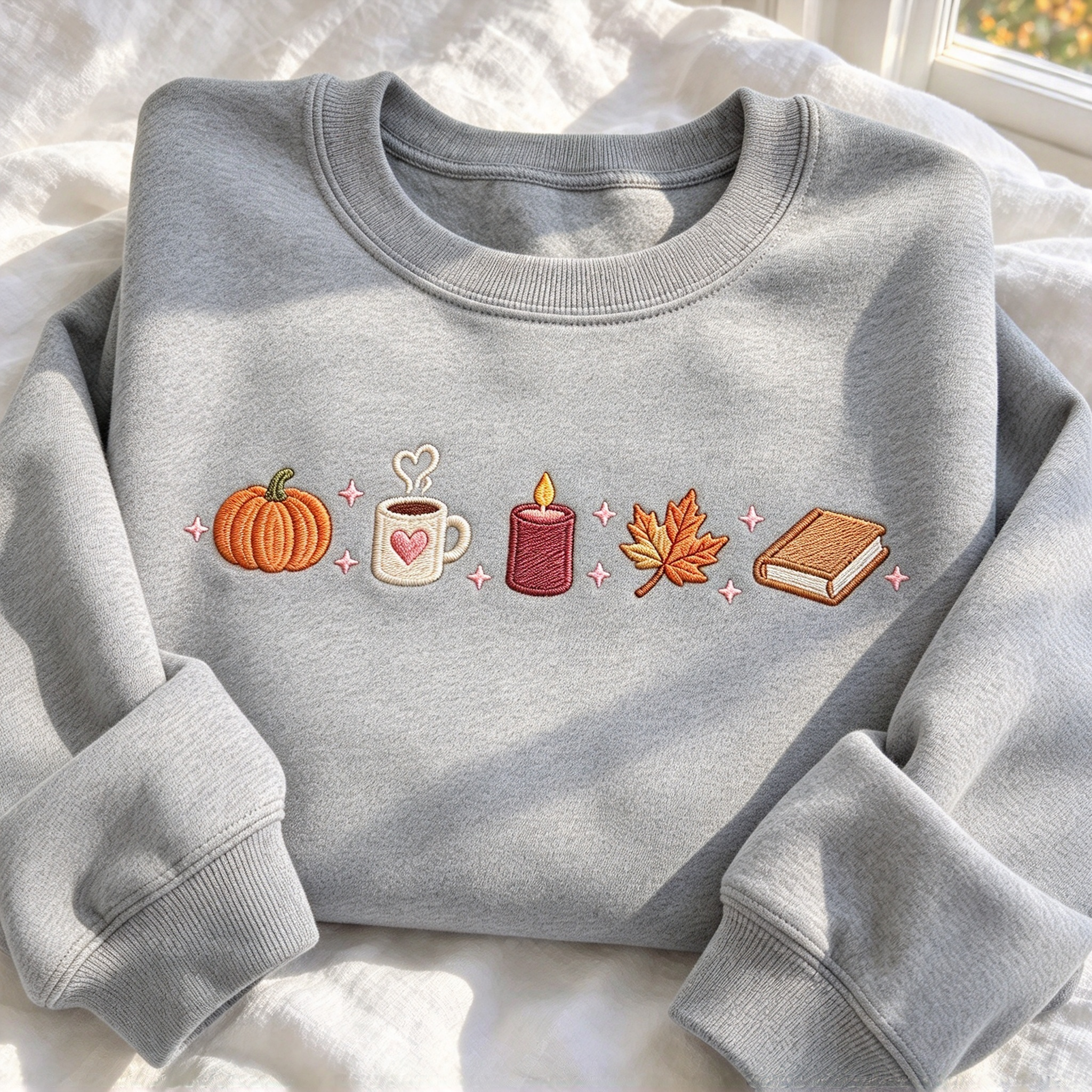 Cozy Fall Pumpkin Coffee Book Embroidered Sweatshirt