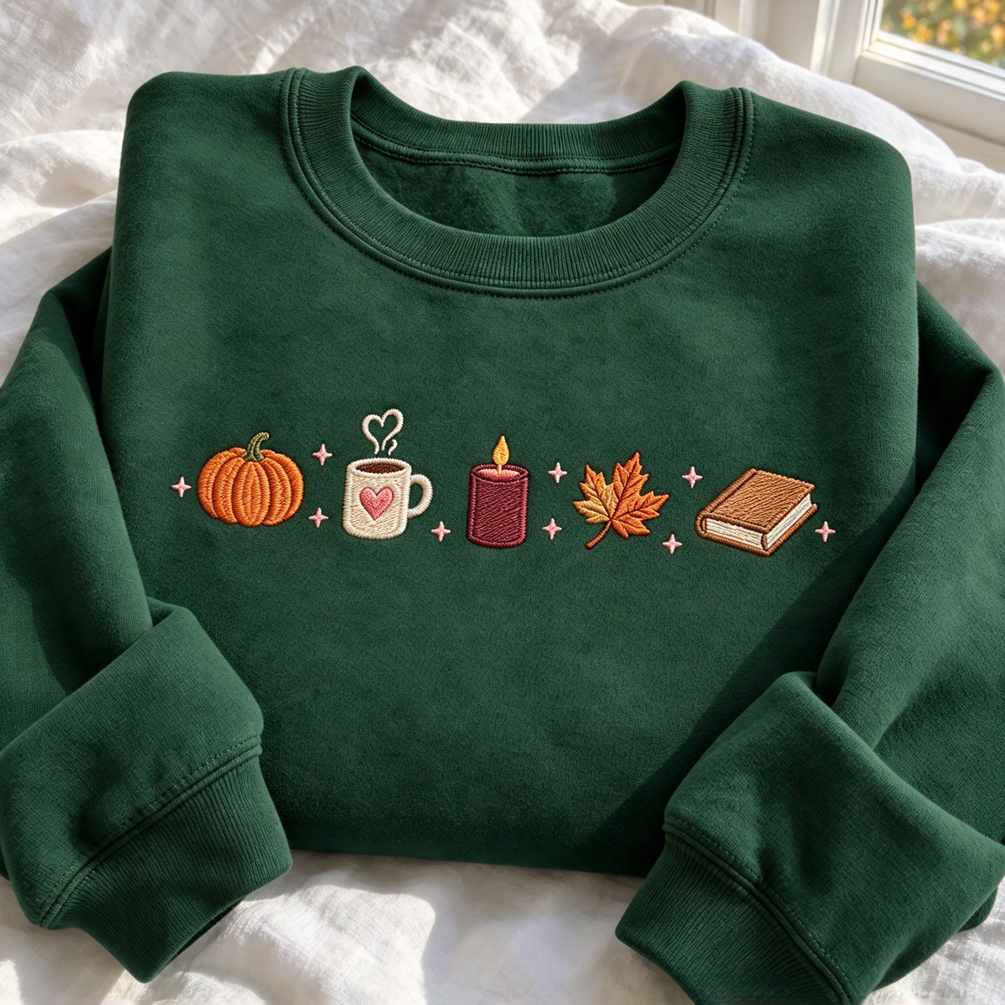 Cozy Fall Pumpkin Coffee Book Embroidered Sweatshirt