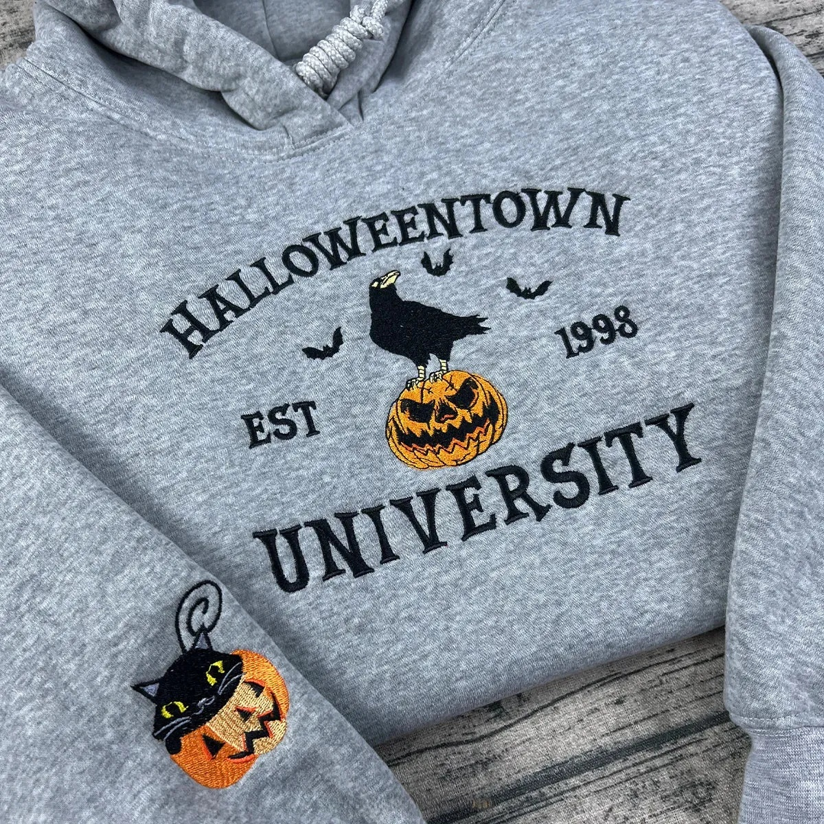 Crow and Pumpkin Spooky Fall Season - Embroidered Halloweentown Sweatshirt