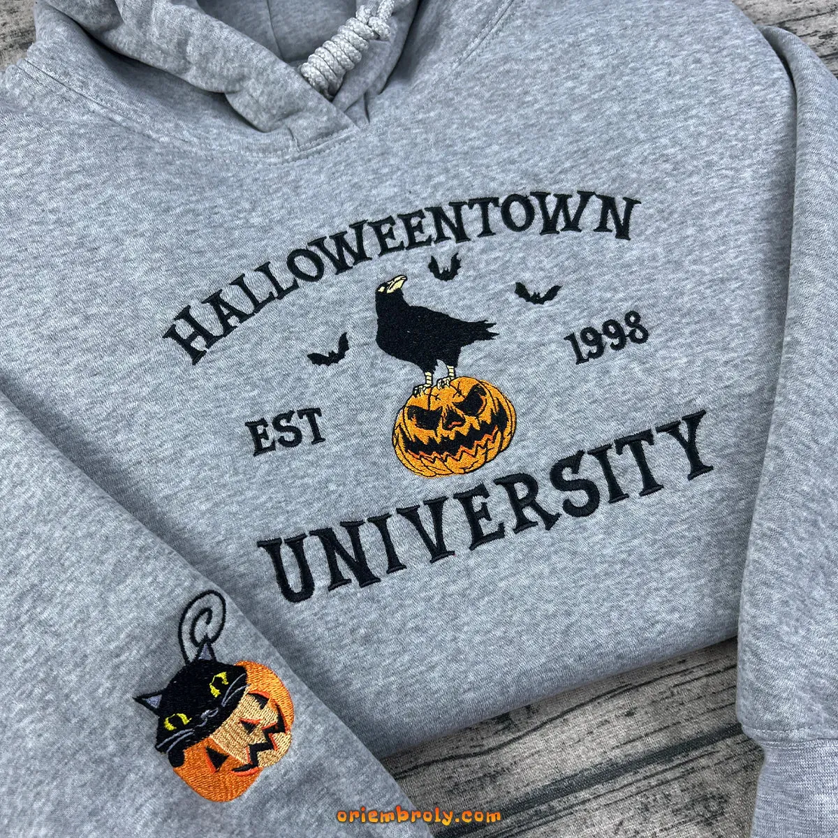 Crow and Pumpkin Spooky Fall Season - Embroidered Halloweentown Sweatshirt