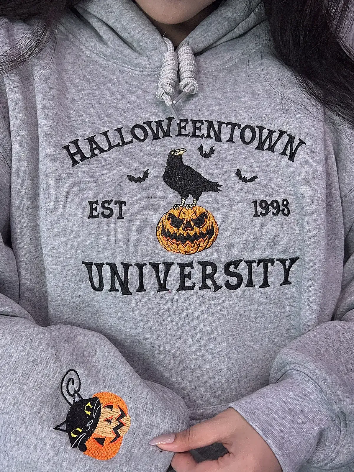 Crow and Pumpkin Spooky Fall Season - Embroidered Halloweentown Sweatshirt