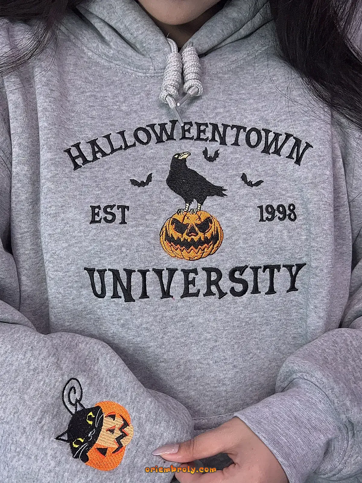 Crow and Pumpkin Spooky Fall Season - Embroidered Halloweentown Sweatshirt