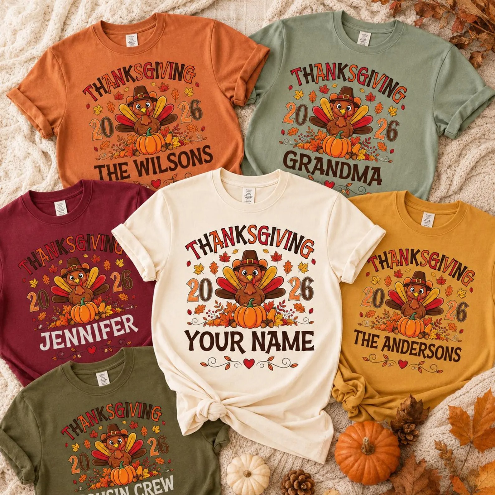 Custom 2026 Thanksgiving Turkey Personalized Name T-Shirt