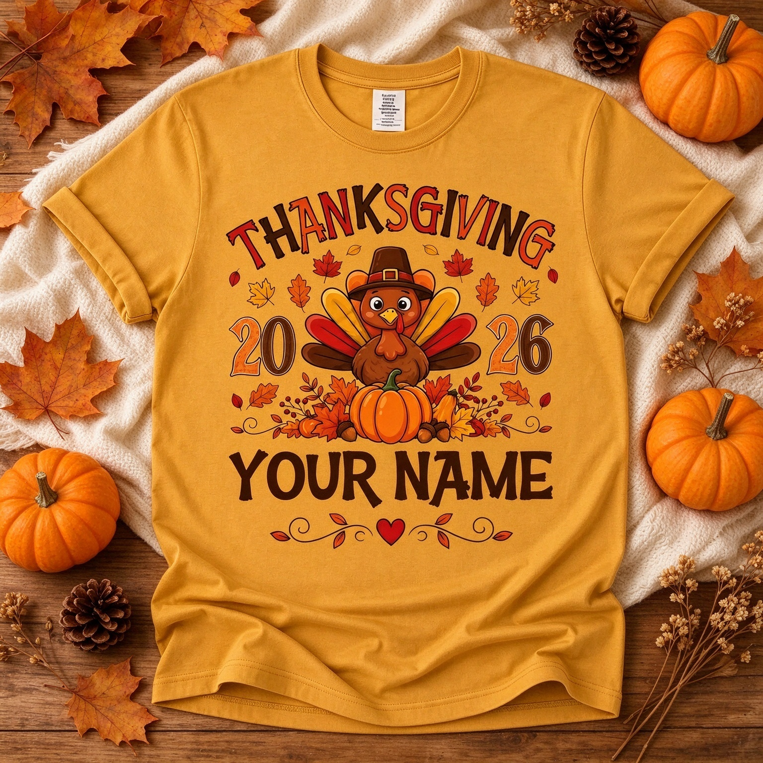 Custom 2026 Thanksgiving Turkey Personalized Name T-Shirt
